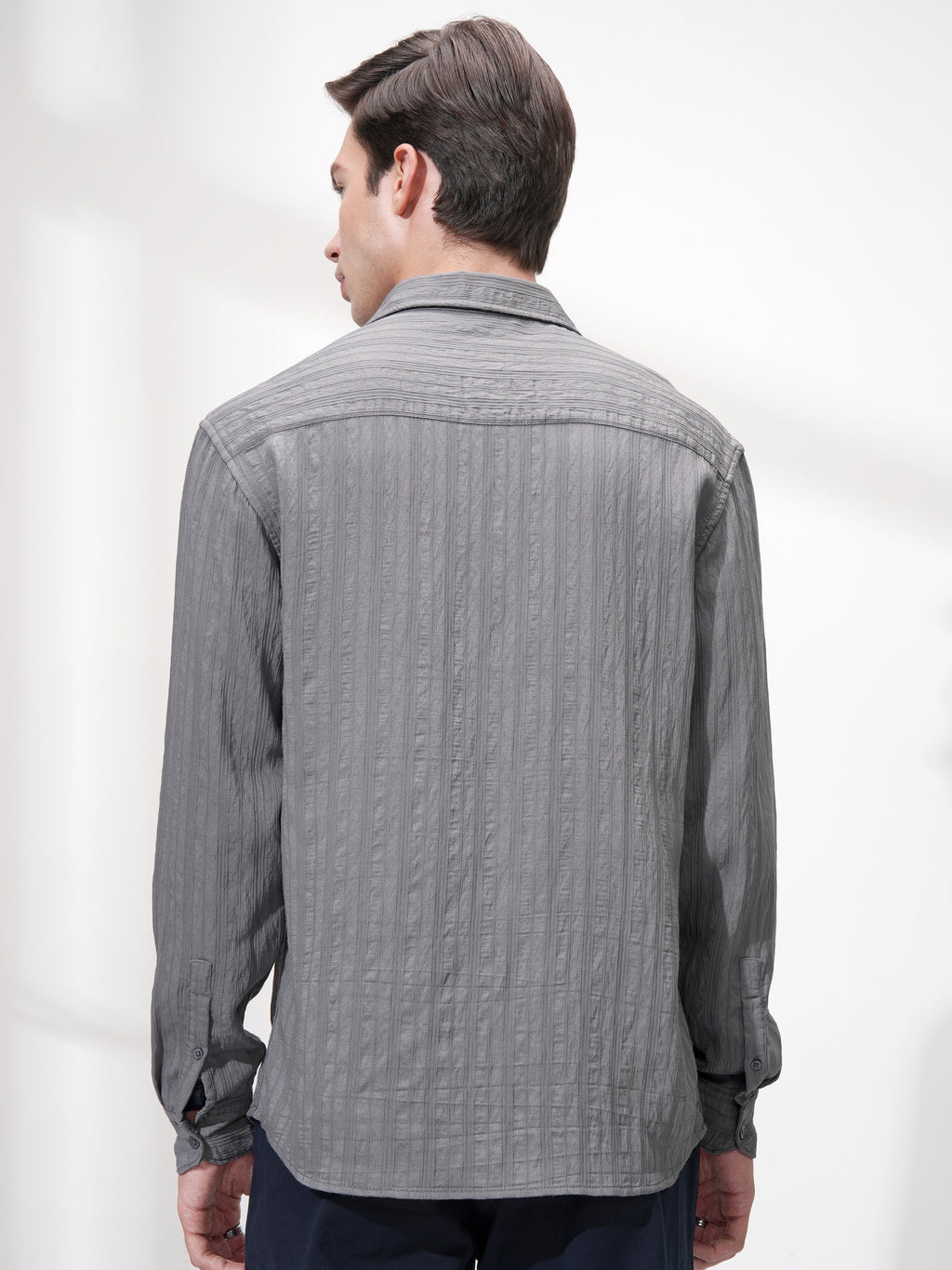 Highlander Men Grey Striped Relaxed Fit Casual Shirt - Grey - Image 3
