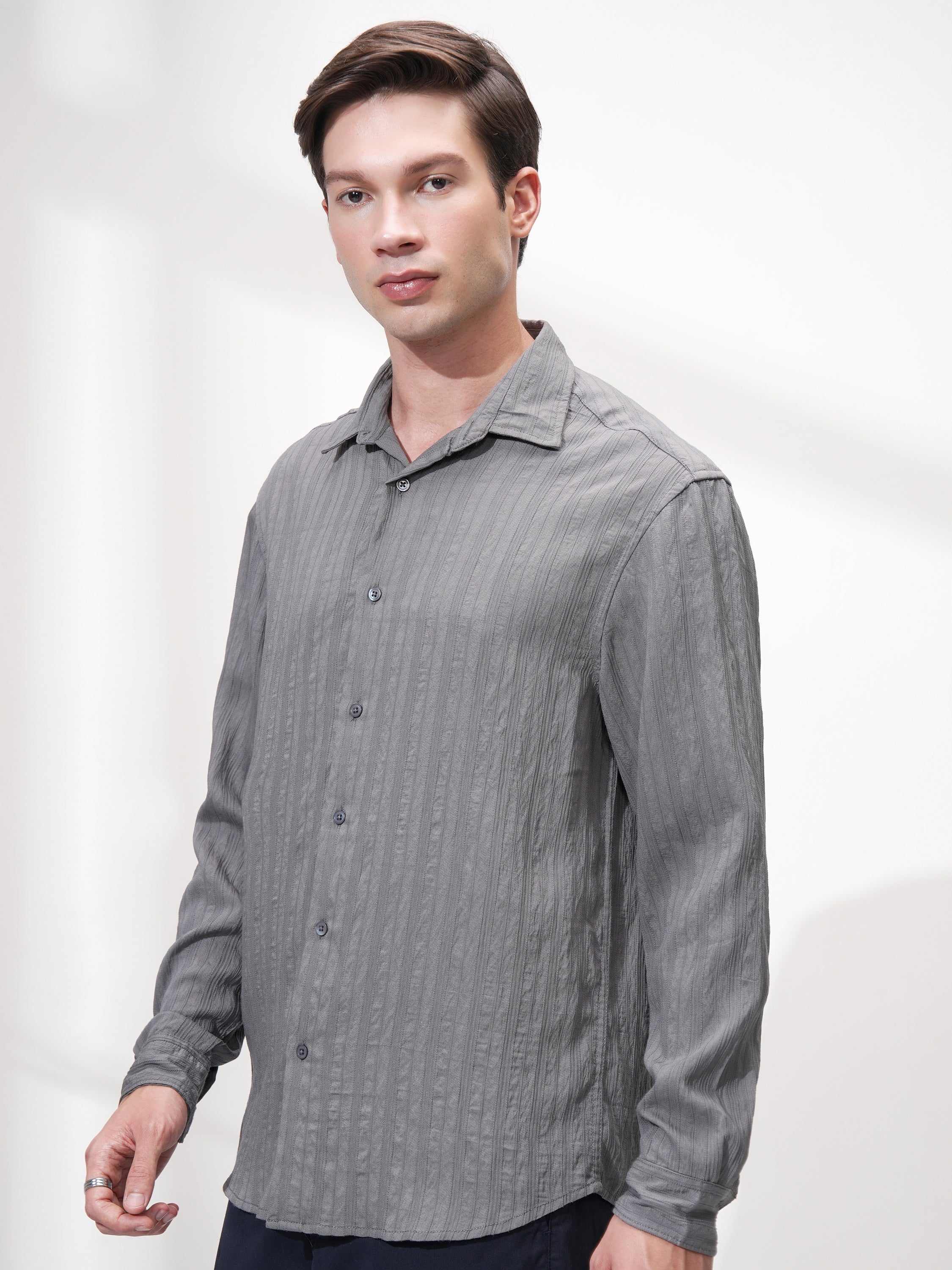 Highlander Men Grey Striped Relaxed Fit Casual Shirt - Grey - Image 4