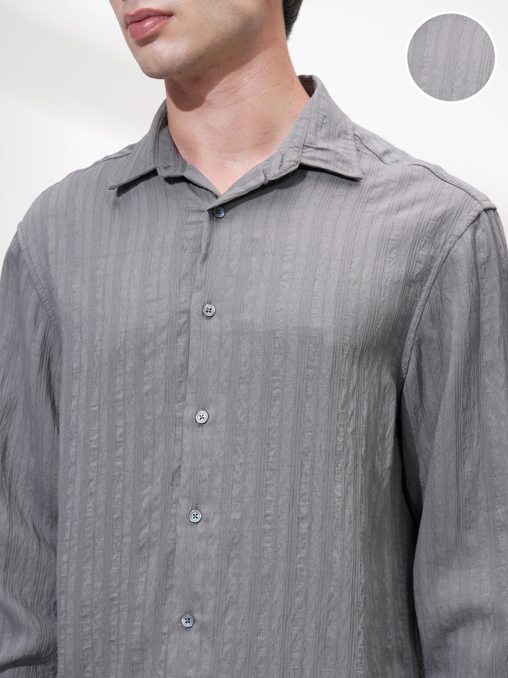 Highlander Men Grey Striped Relaxed Fit Casual Shirt - Grey - Image 5