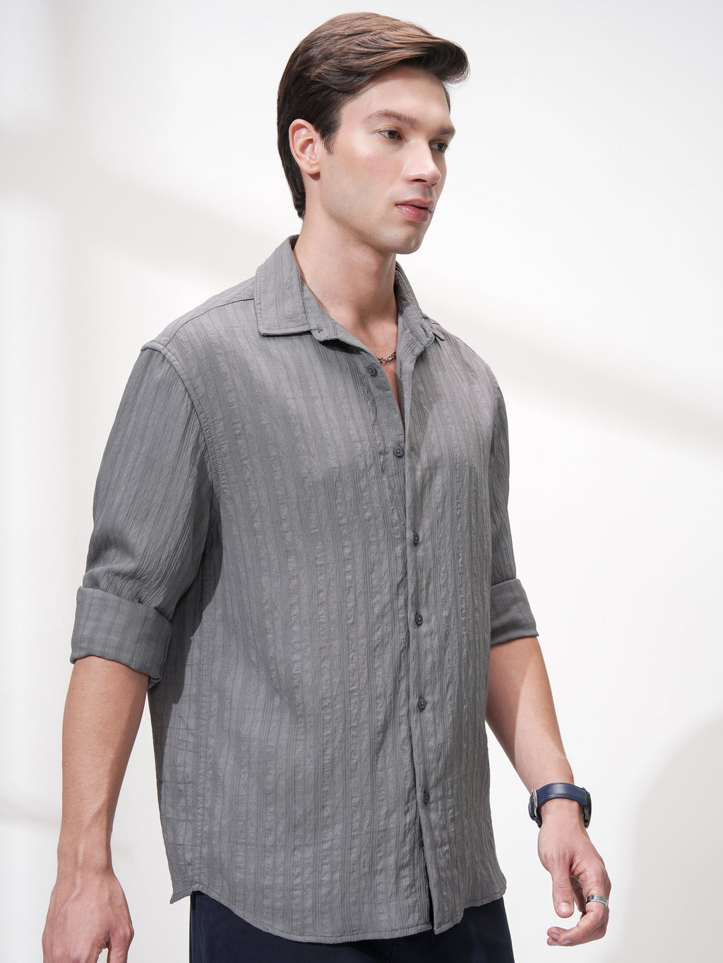 Highlander Men Grey Striped Relaxed Fit Casual Shirt - Grey - Image 6