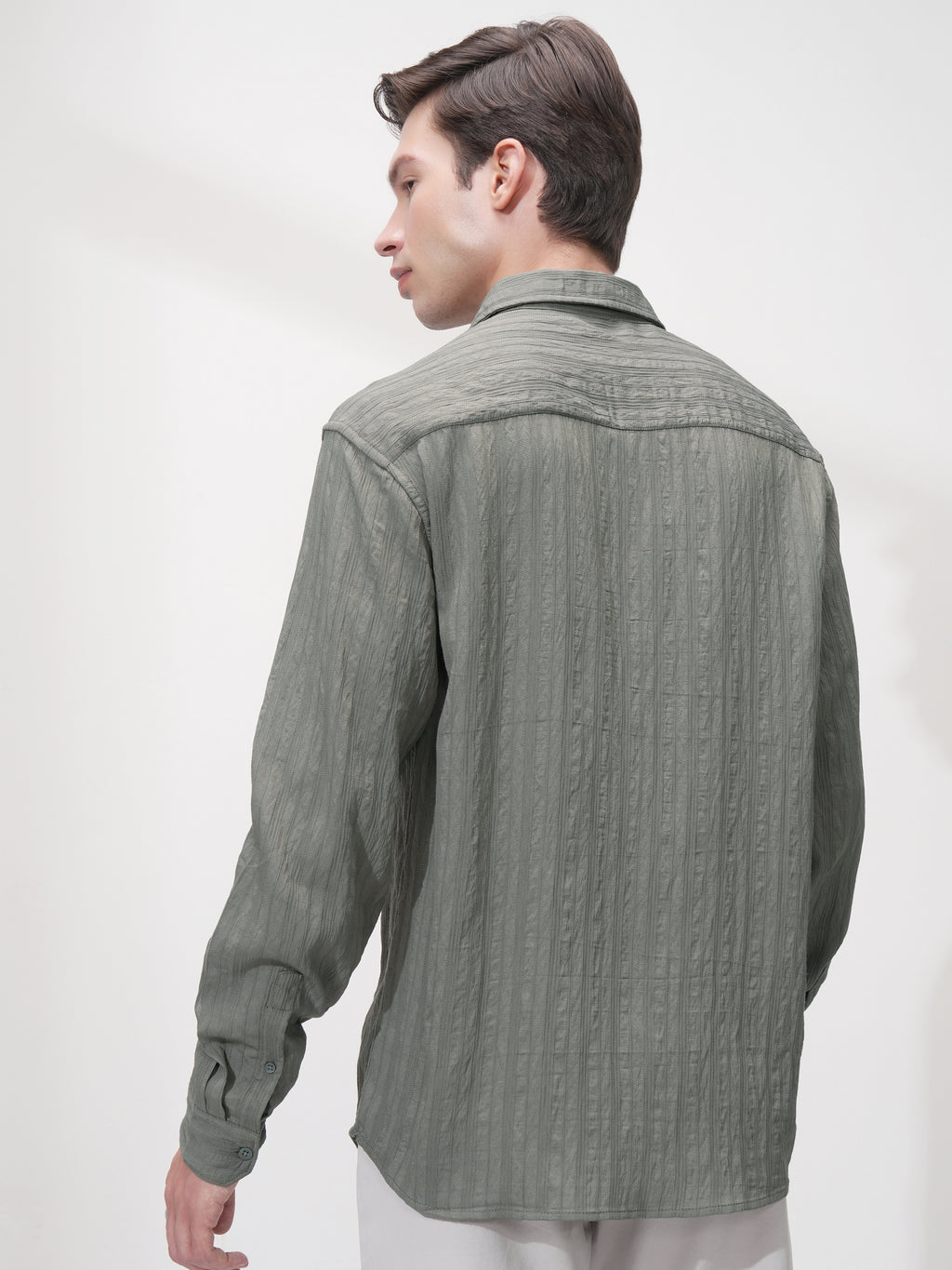 Highlander Men Olive Striped Relaxed Fit Casual Shirt - Olive - Image 3