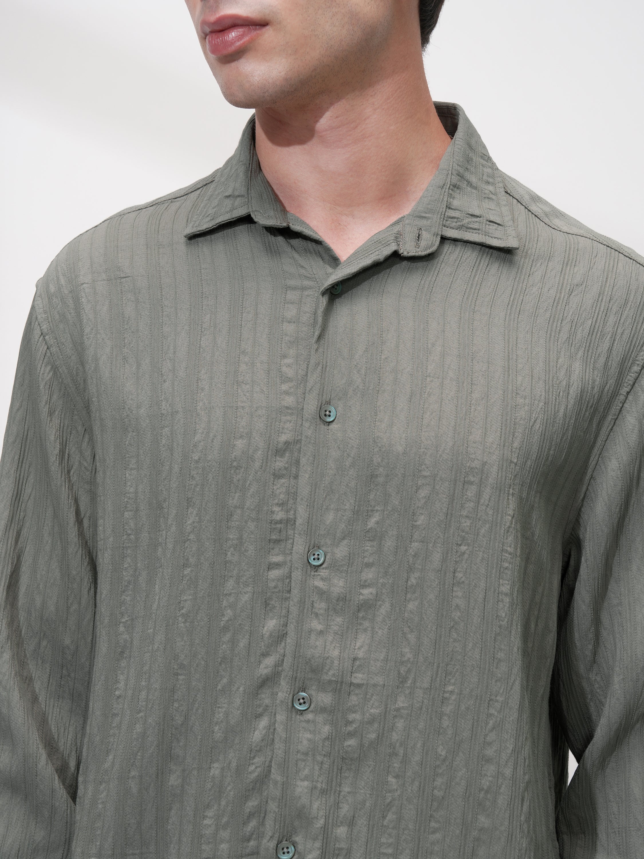 Highlander Men Olive Striped Relaxed Fit Casual Shirt - Olive - Image 5