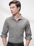 Highlander Men Grey Self Design Slim Fit Casual Shirt - Grey - Image 1