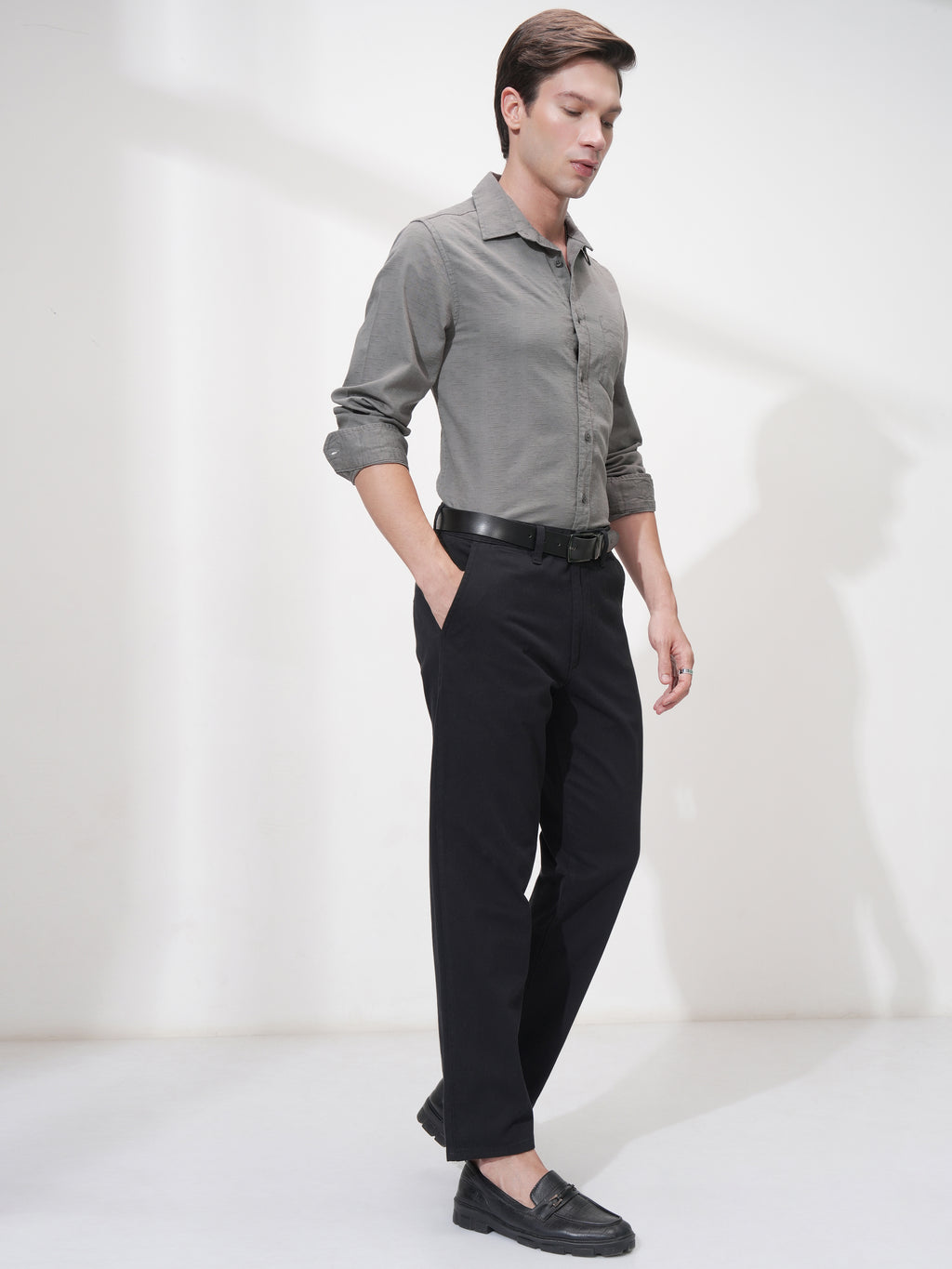 Highlander Men Grey Self Design Slim Fit Casual Shirt - Grey - Image 2