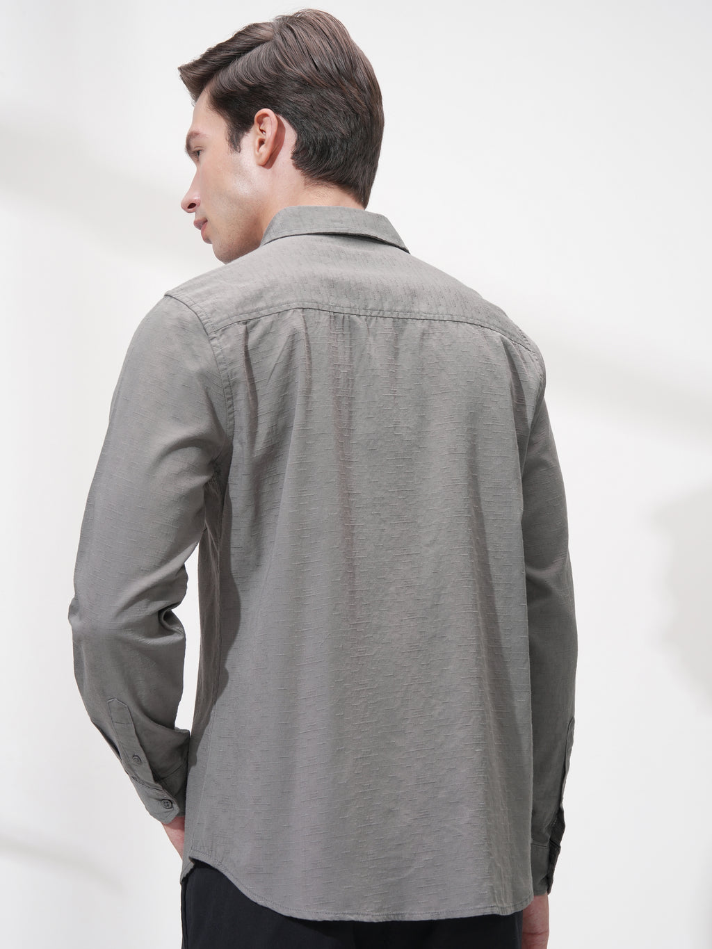 Highlander Men Grey Self Design Slim Fit Casual Shirt - Grey - Image 3