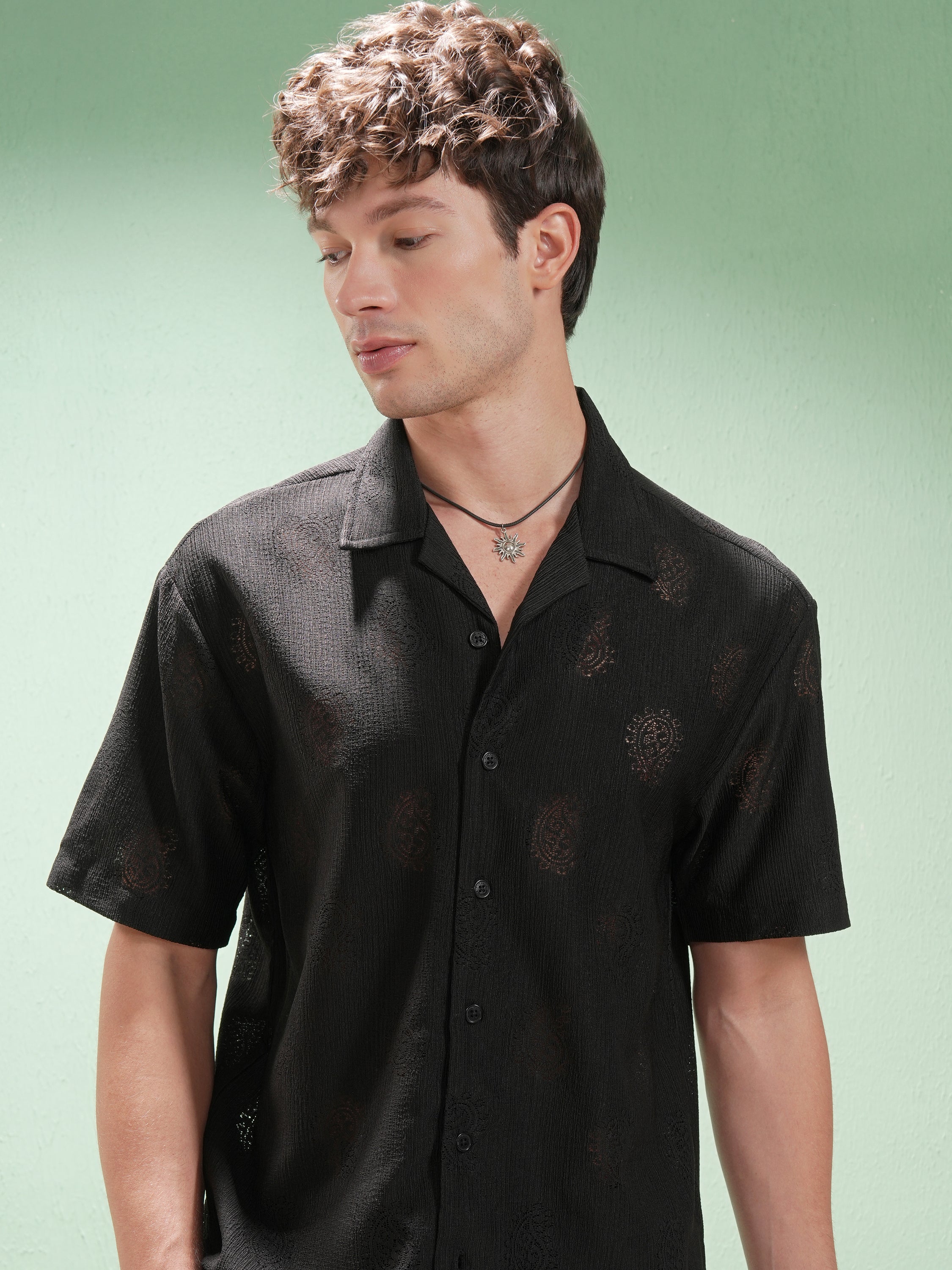 Highlander Men Black Printed Relaxed Fit Casual Shirt - Black - Image 1