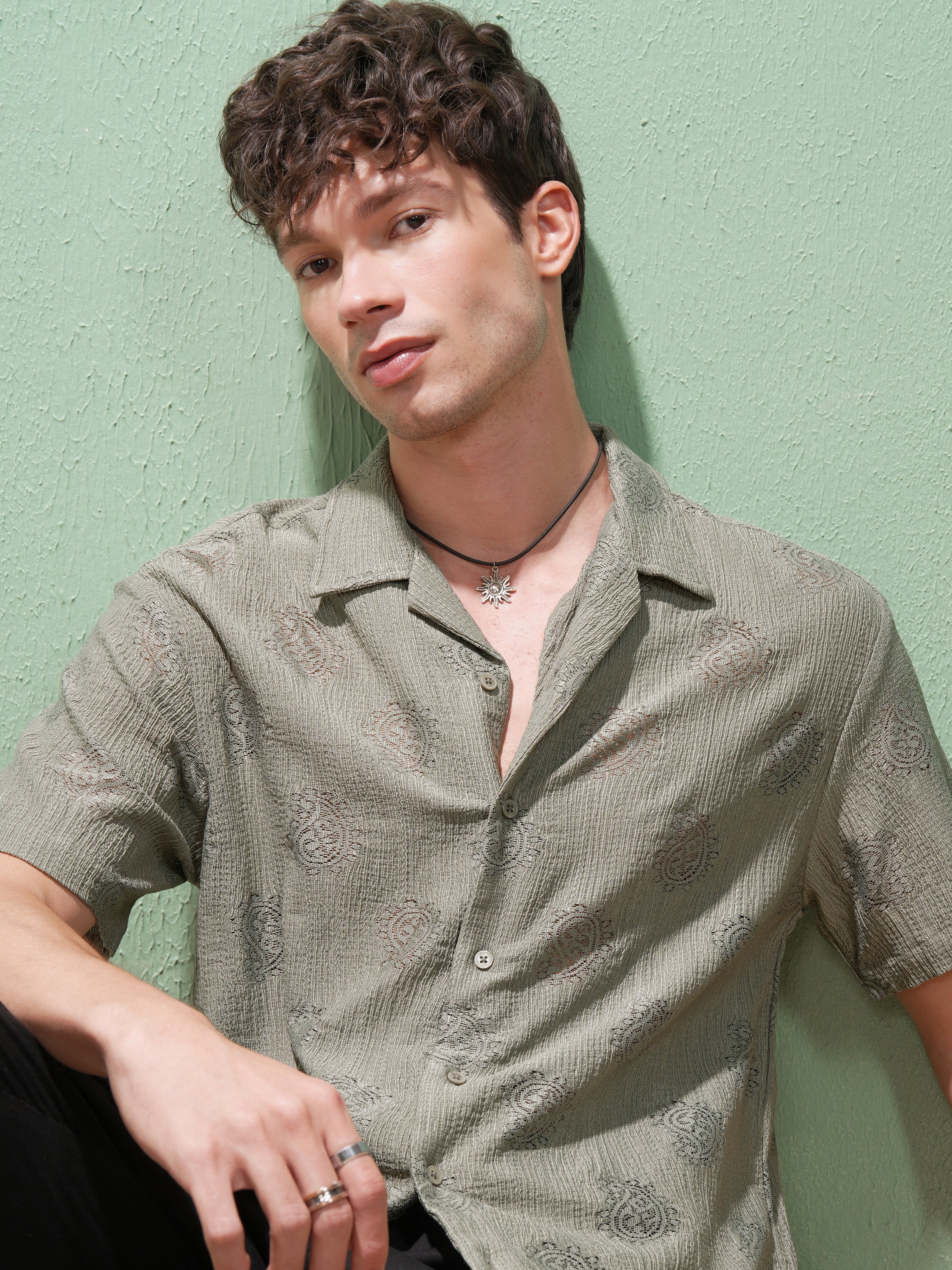 Highlander Men Green Printed Relaxed Fit Casual Shirt - Green - Image 1