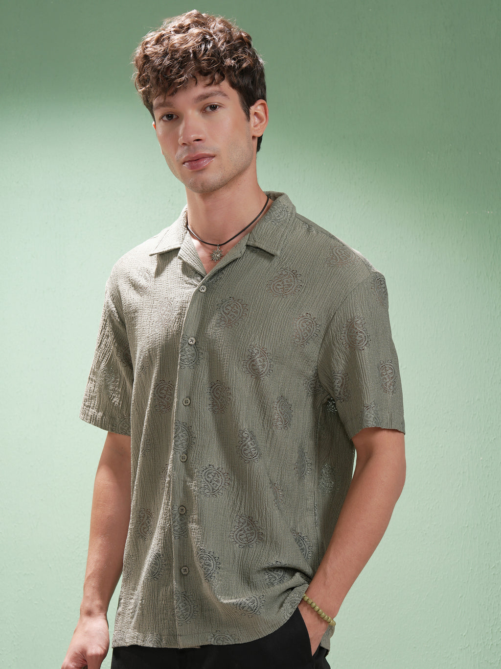 Highlander Men Green Printed Relaxed Fit Casual Shirt - Green - Image 4