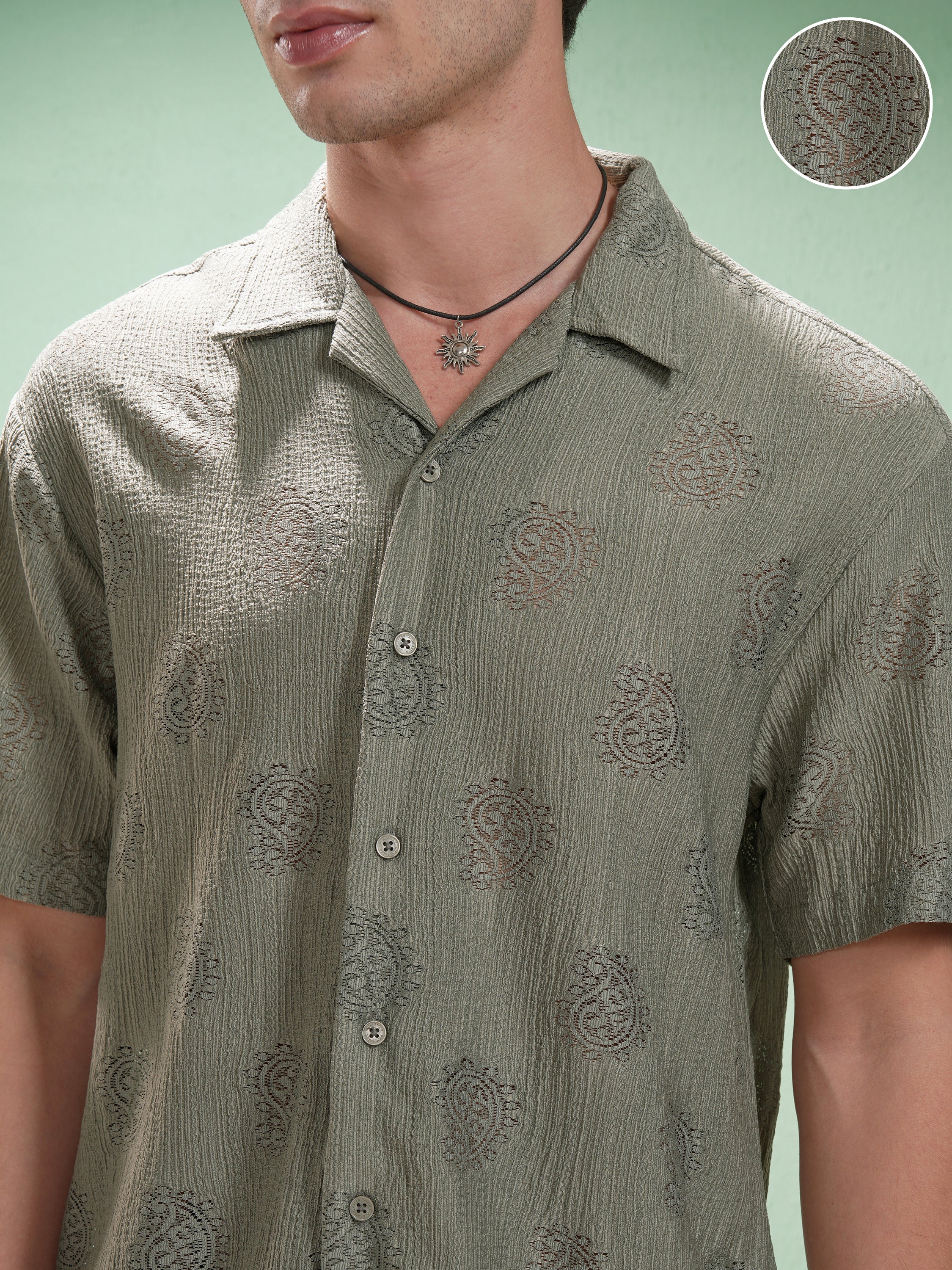 Highlander Men Green Printed Relaxed Fit Casual Shirt - Green - Image 5