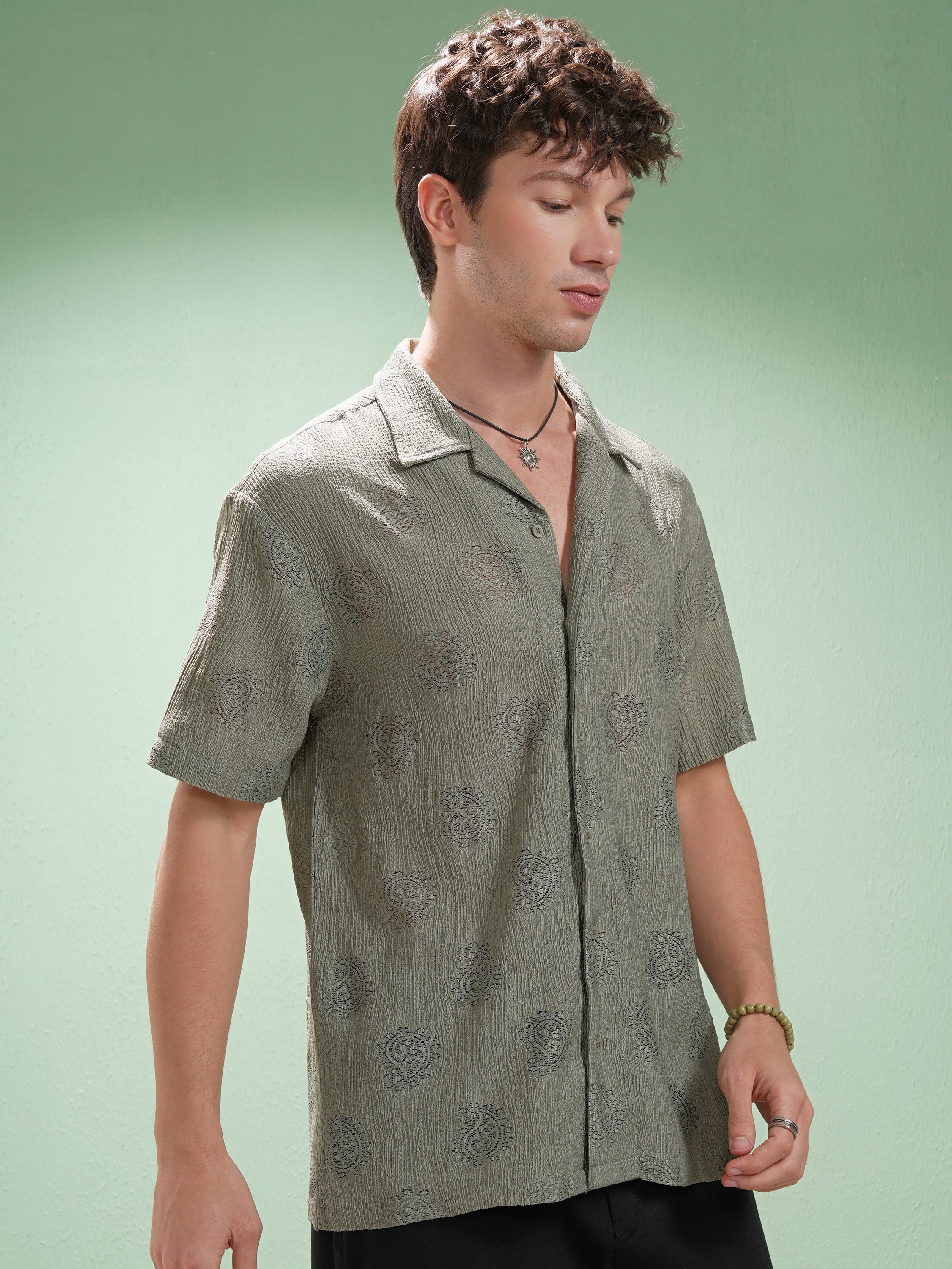 Highlander Men Green Printed Relaxed Fit Casual Shirt - Green - Image 6