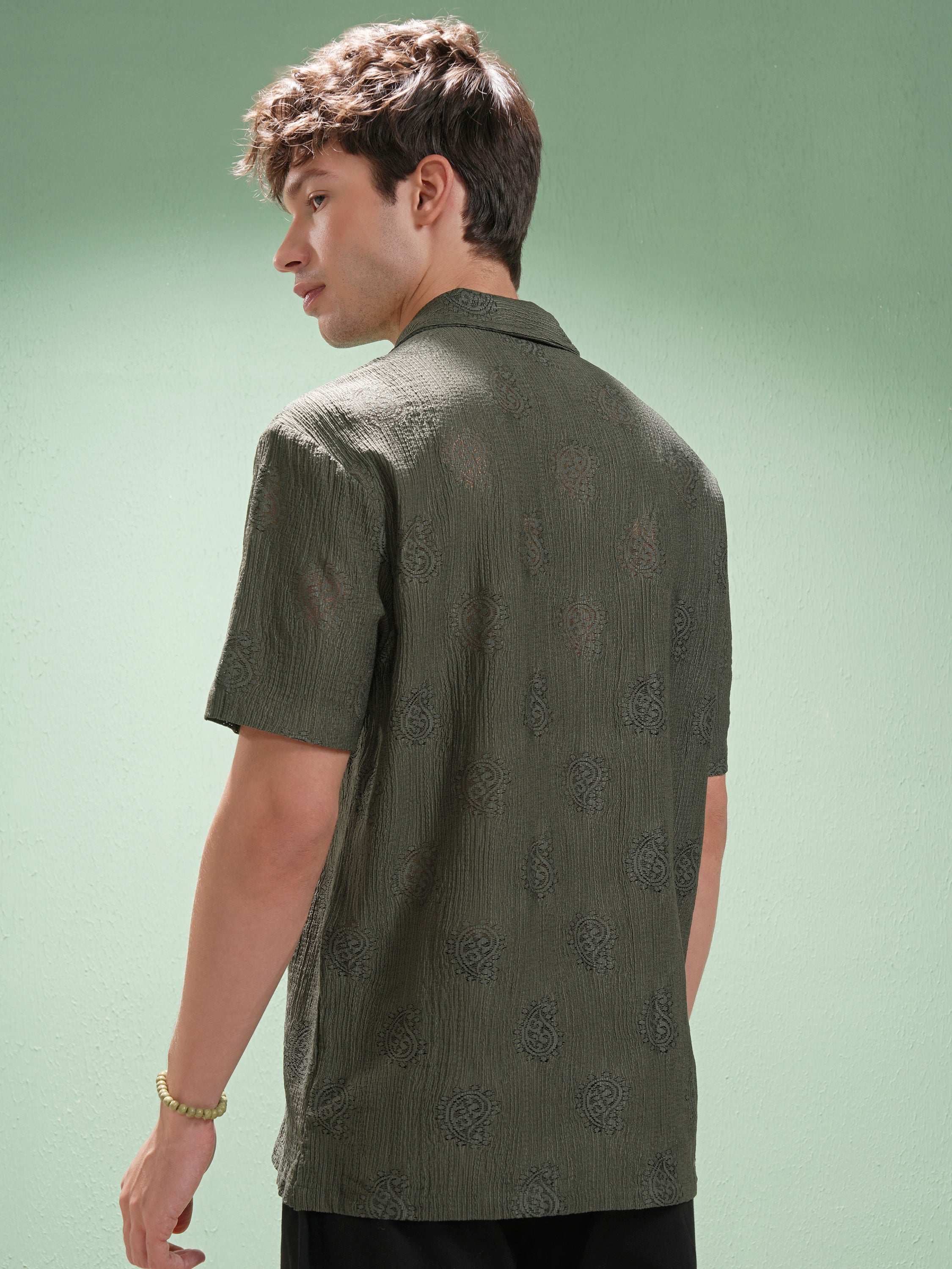 Highlander Men Green Printed Relaxed Fit Casual Shirt - Green - Image 3