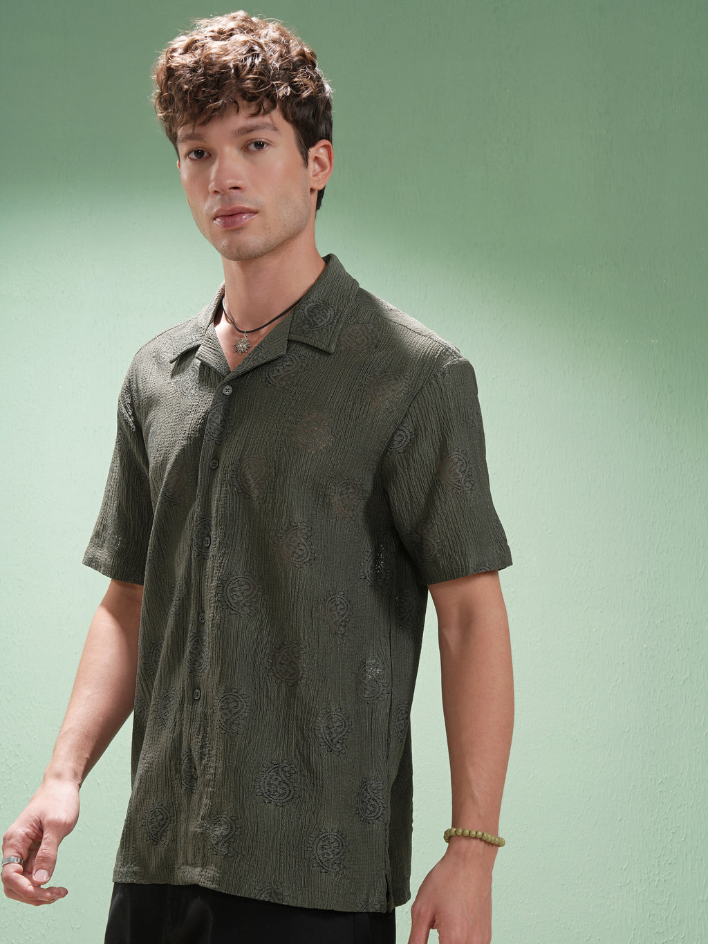 Highlander Men Green Printed Relaxed Fit Casual Shirt - Green - Image 4