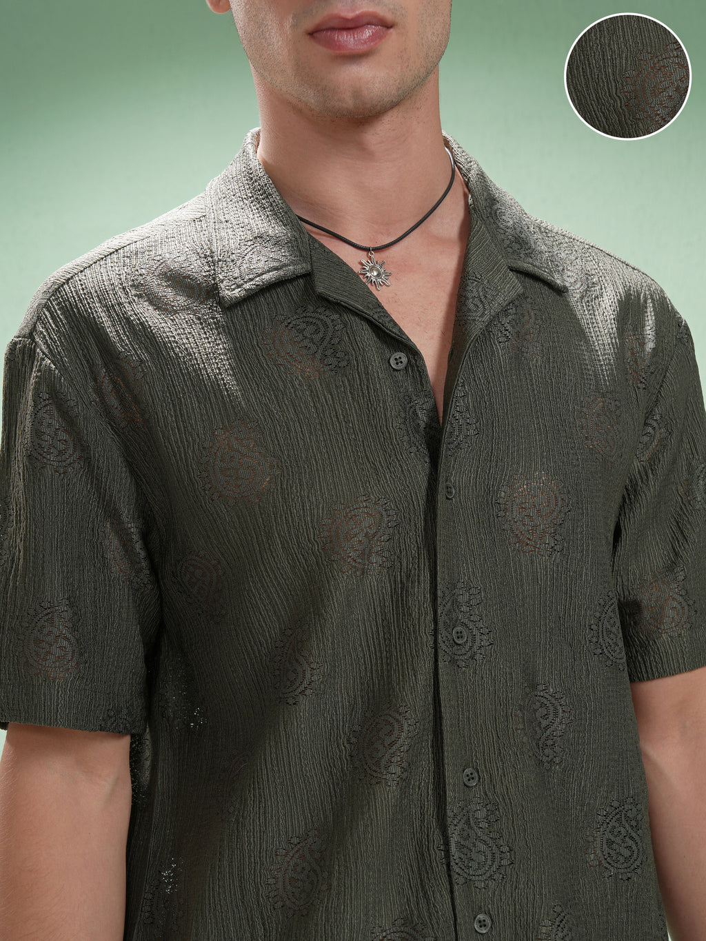 Highlander Men Green Printed Relaxed Fit Casual Shirt - Green - Image 5