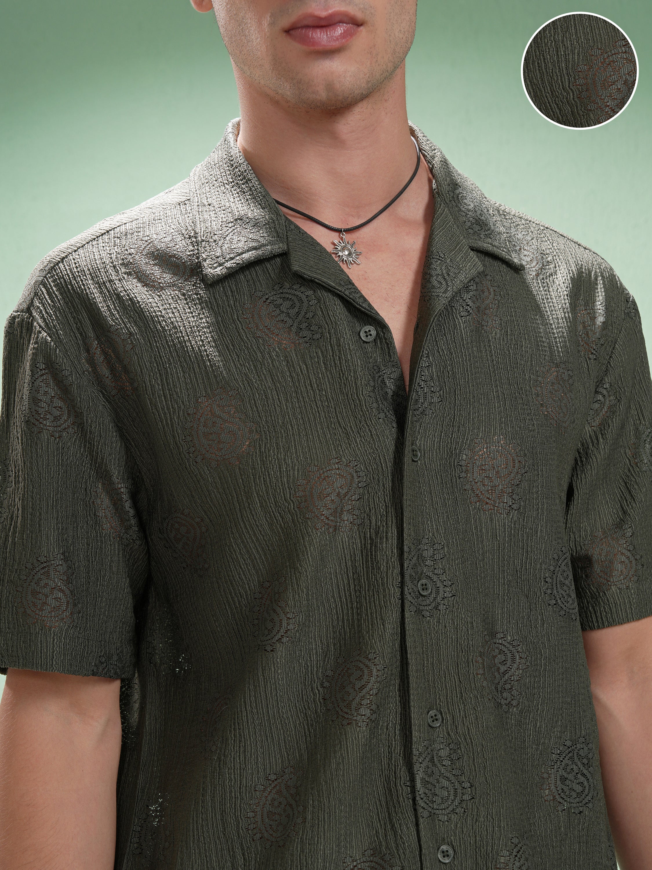 Highlander Men Green Printed Relaxed Fit Casual Shirt - Green - Image 5