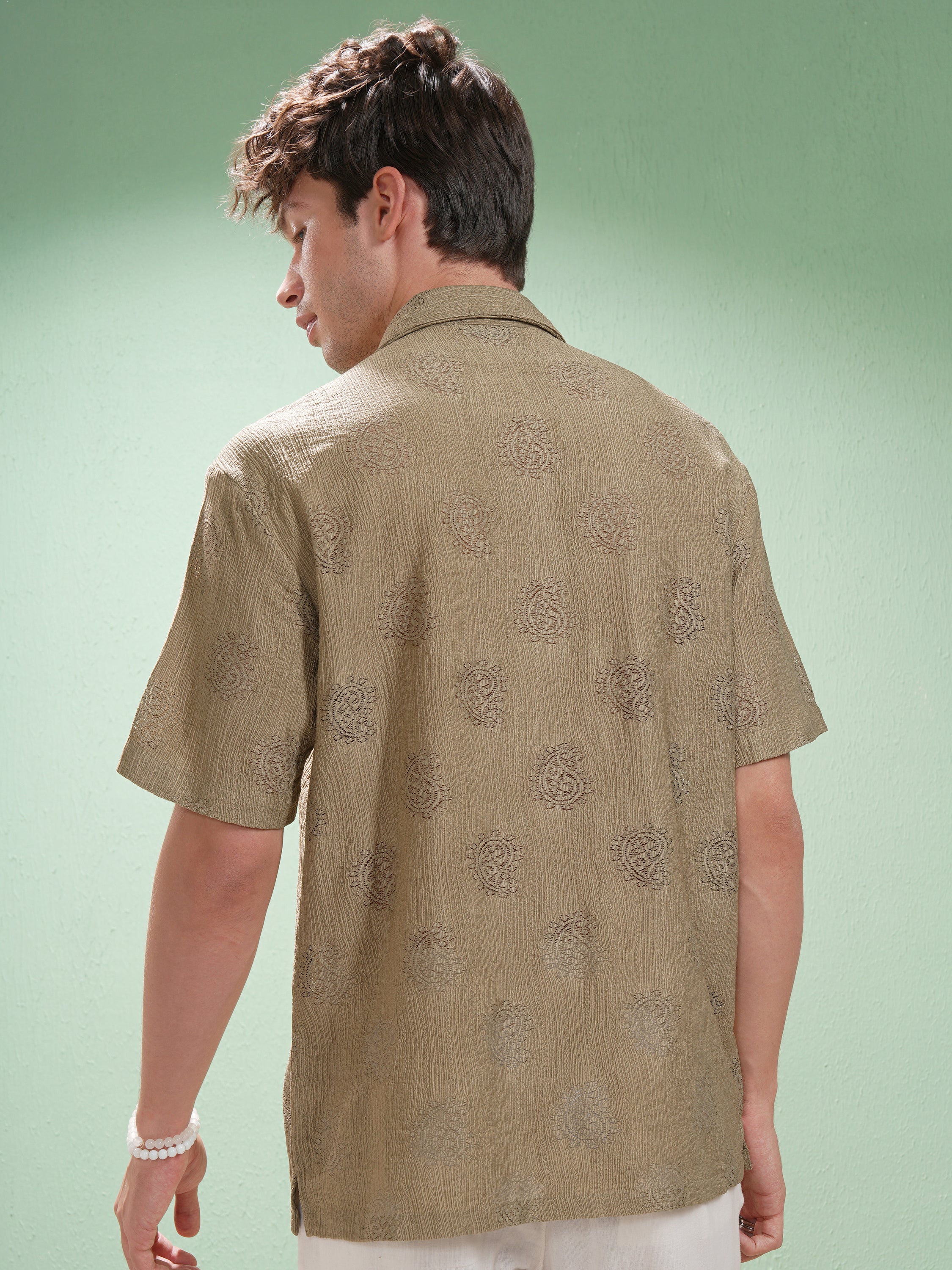 Highlander Men Khaki Printed Relaxed Fit Casual Shirt - Khaki - Image 3