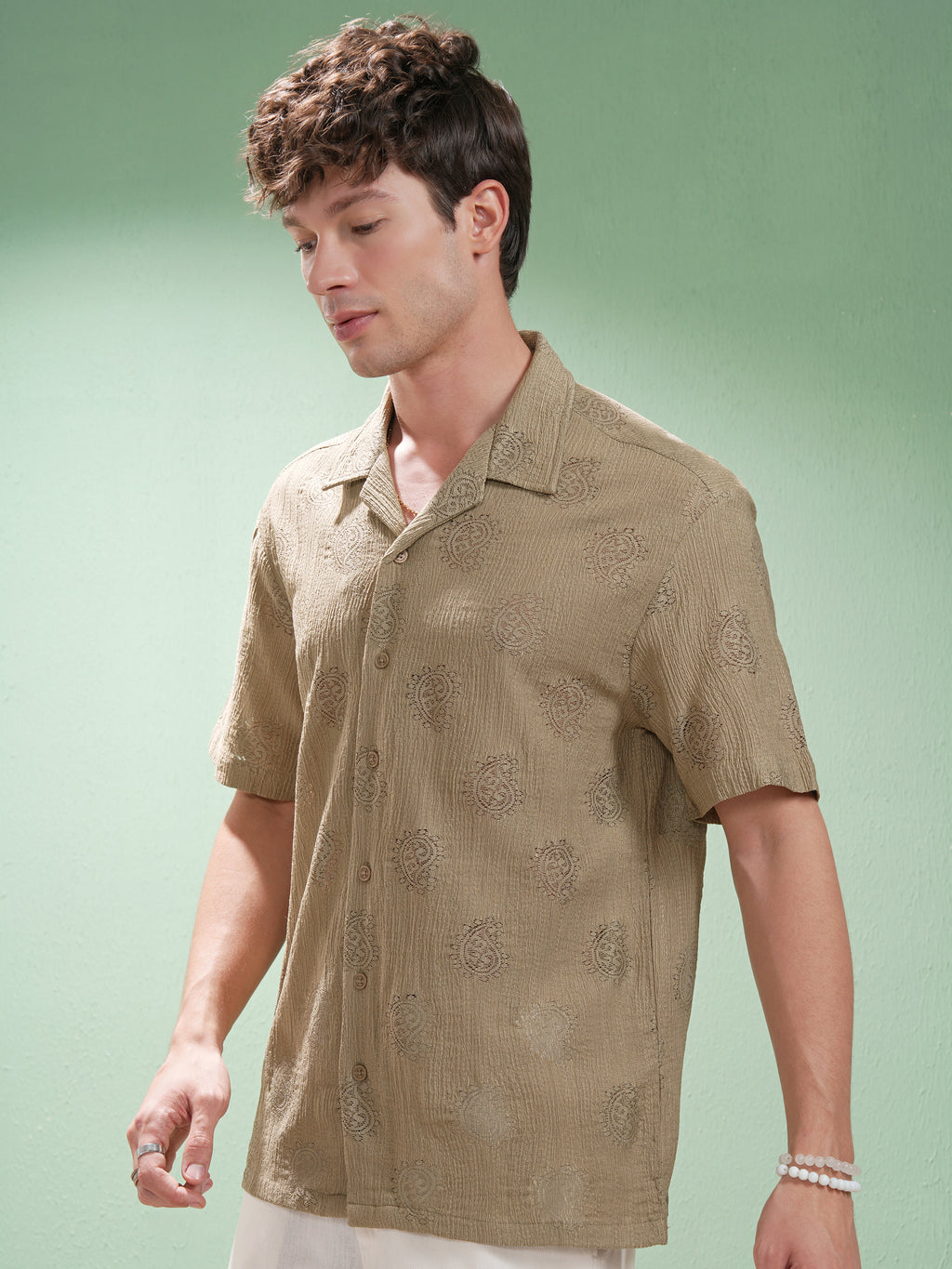 Highlander Men Khaki Printed Relaxed Fit Casual Shirt - Khaki - Image 4