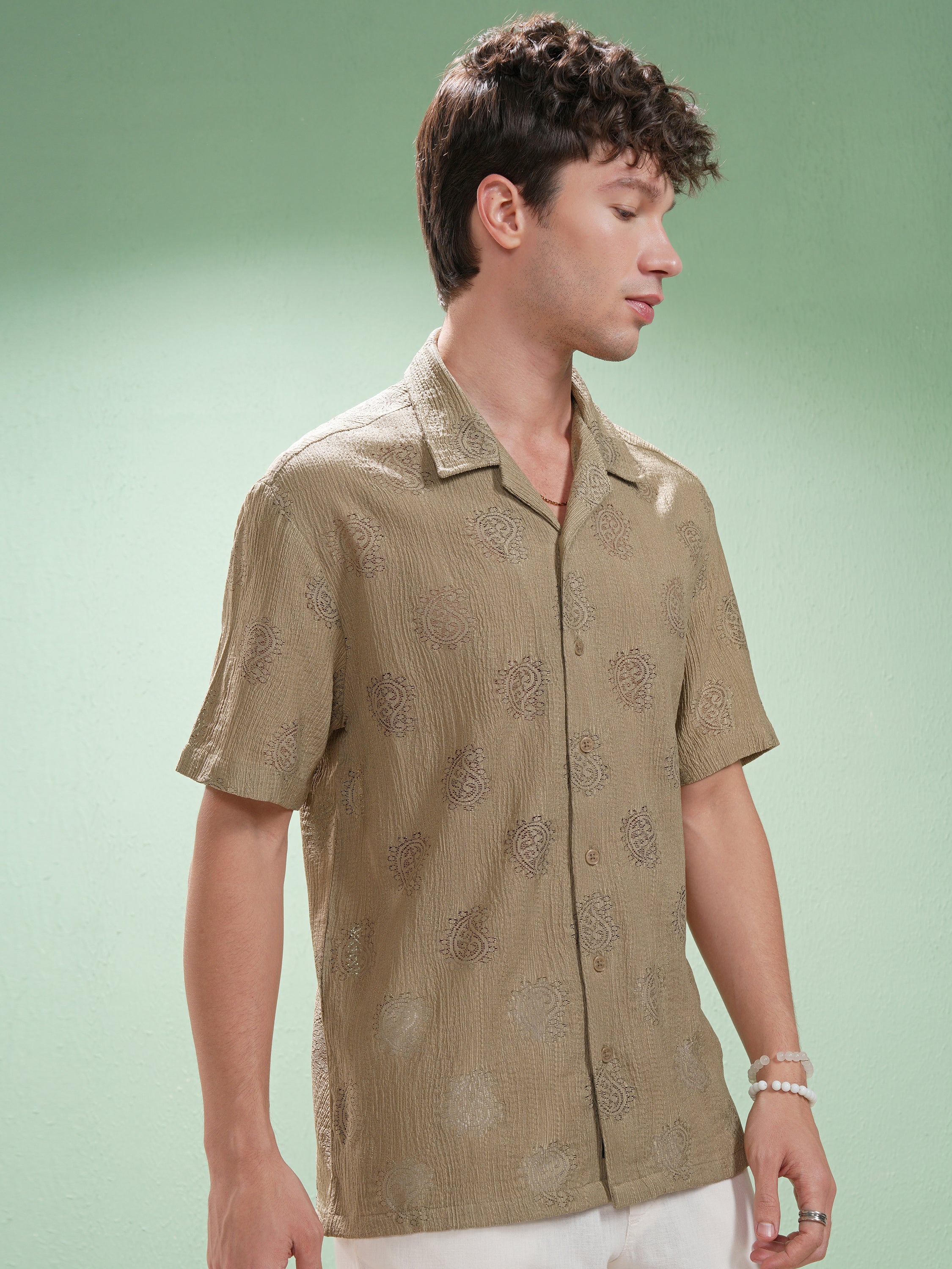 Highlander Men Khaki Printed Relaxed Fit Casual Shirt - Khaki - Image 6
