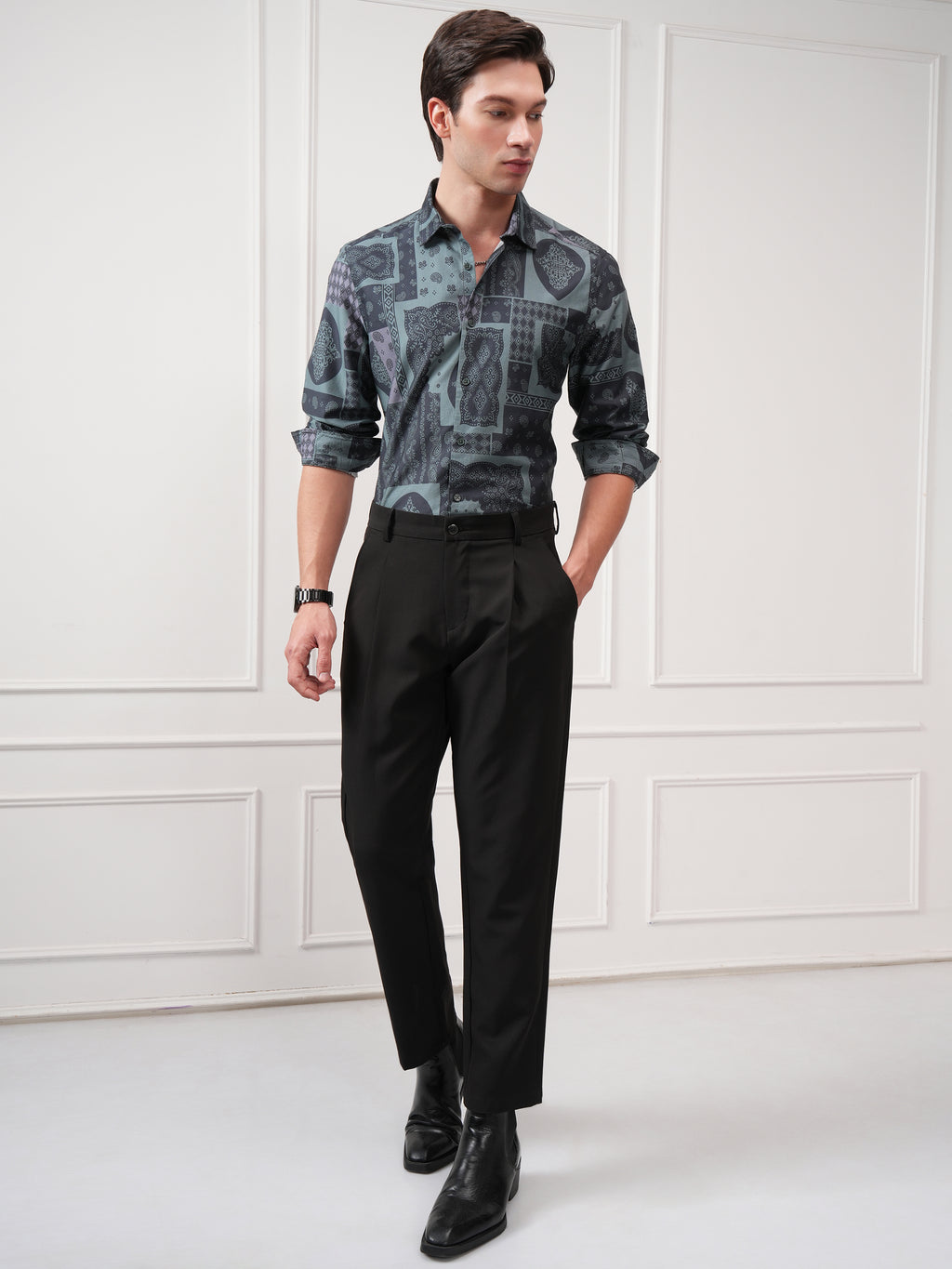 Highlander Men Black Printed Slim Fit Casual Shirt - Black - Image 2