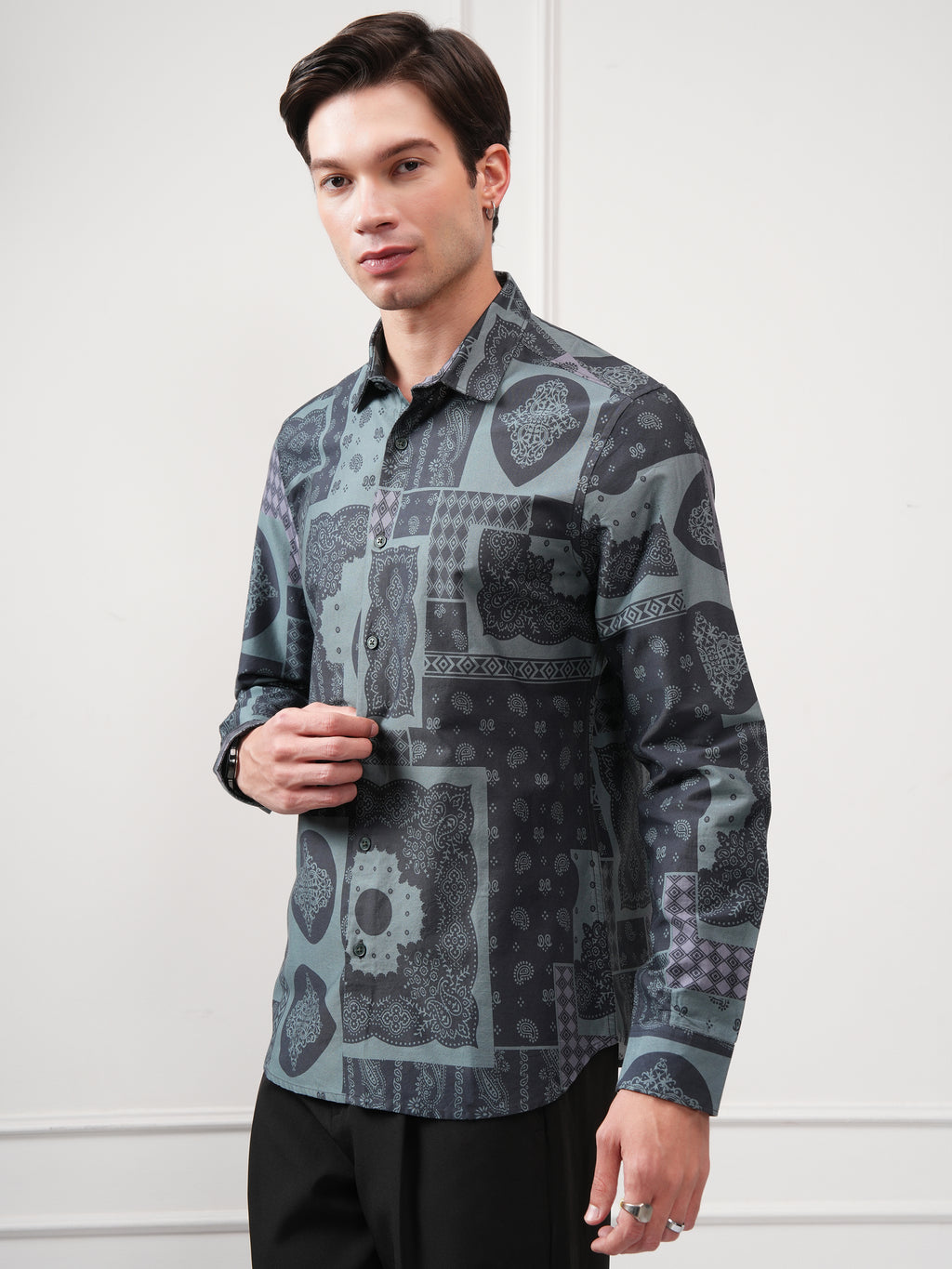 Highlander Men Black Printed Slim Fit Casual Shirt - Black - Image 4