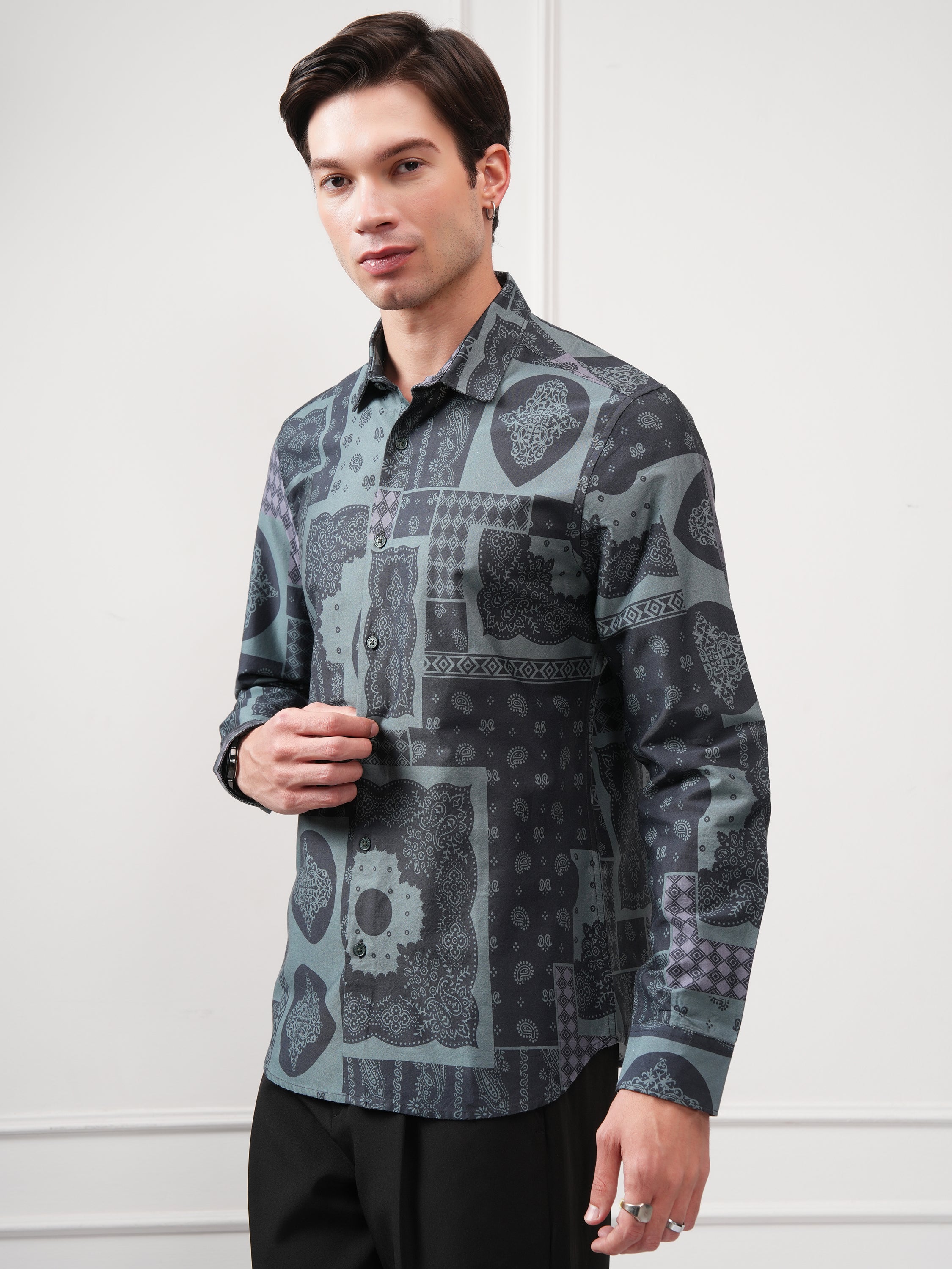 Highlander Men Black Printed Slim Fit Casual Shirt - Black - Image 4