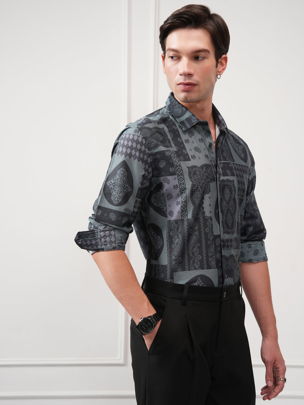 Highlander Men Black Printed Slim Fit Casual Shirt - Black - Image 6
