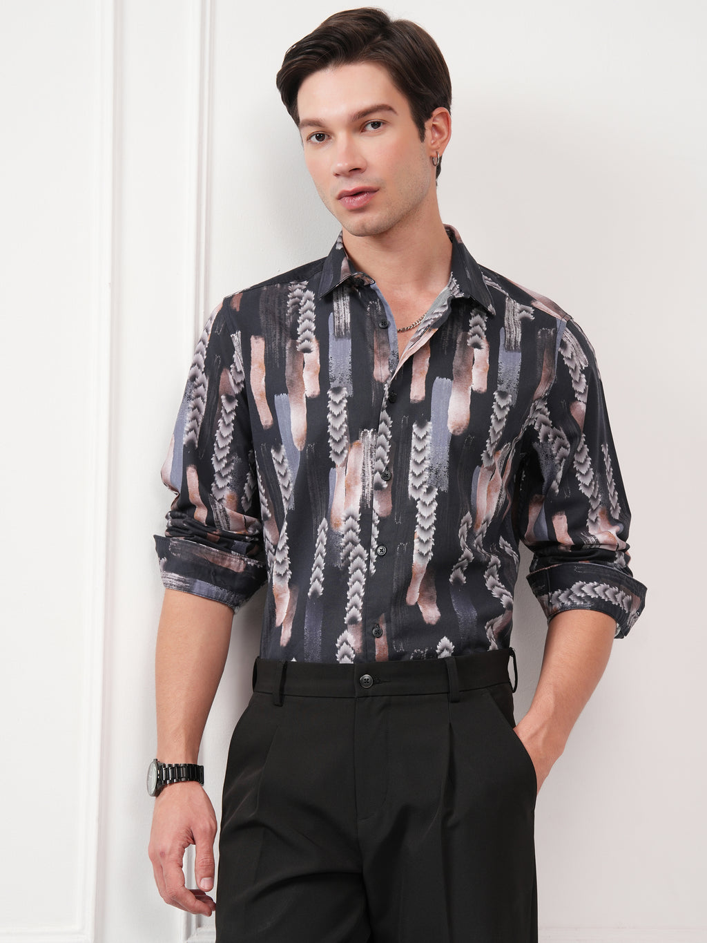 Highlander Men Black Printed Slim Fit Casual Shirt - Black - Image 1
