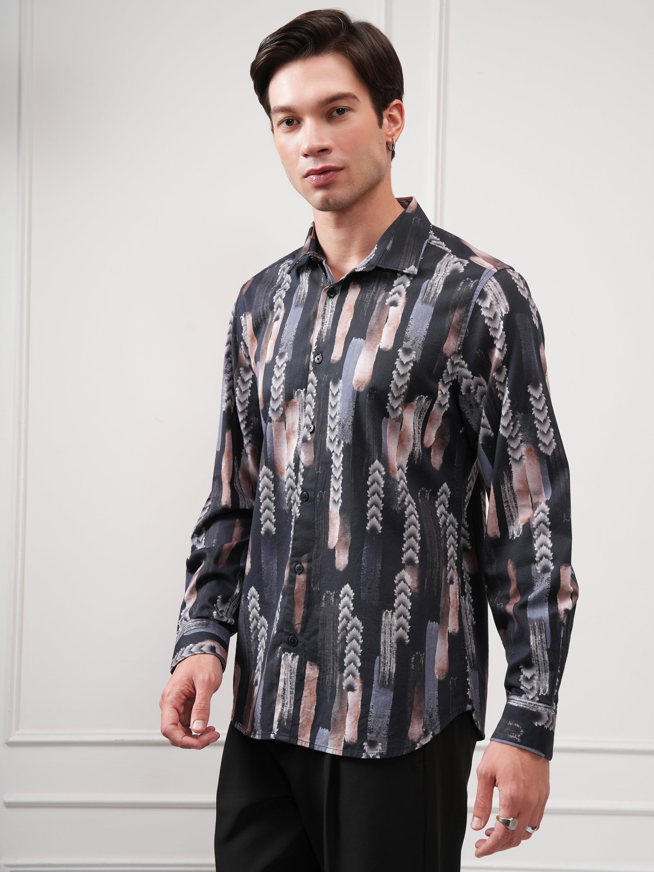 Highlander Men Black Printed Slim Fit Casual Shirt - Black - Image 4