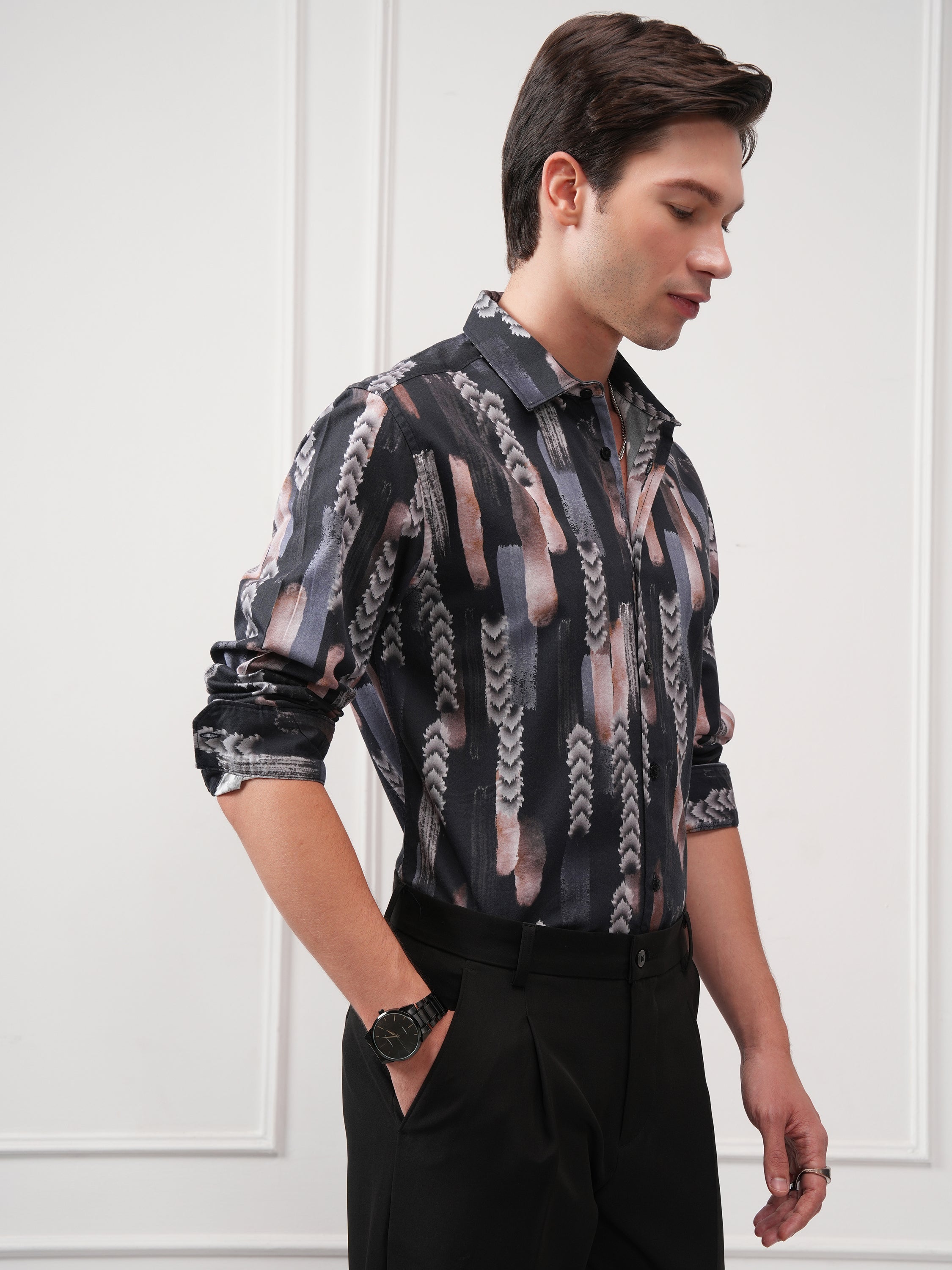 Highlander Men Black Printed Slim Fit Casual Shirt - Black - Image 6