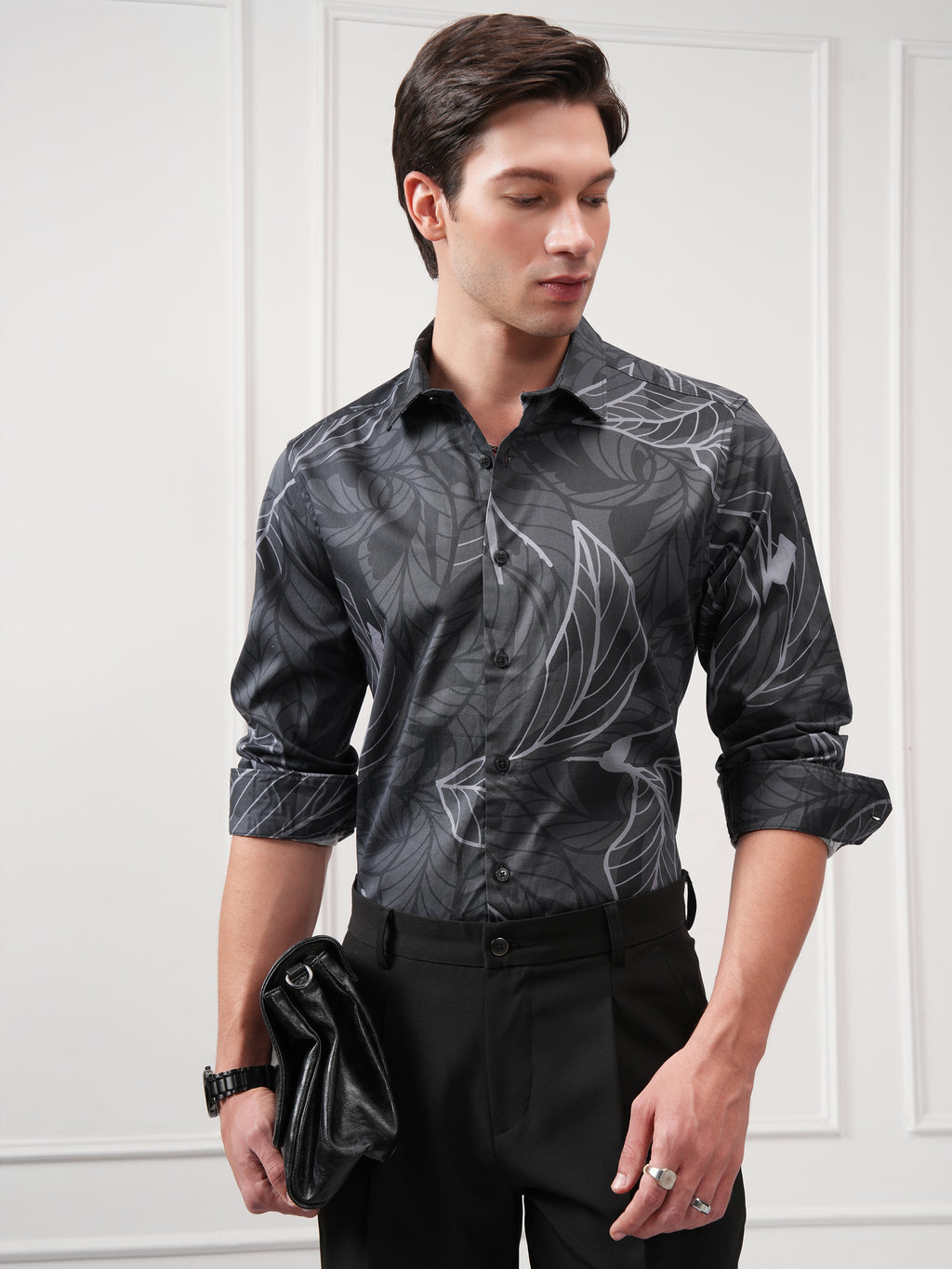 Highlander Men Grey Printed Slim Fit Casual Shirt - Grey - Image 1