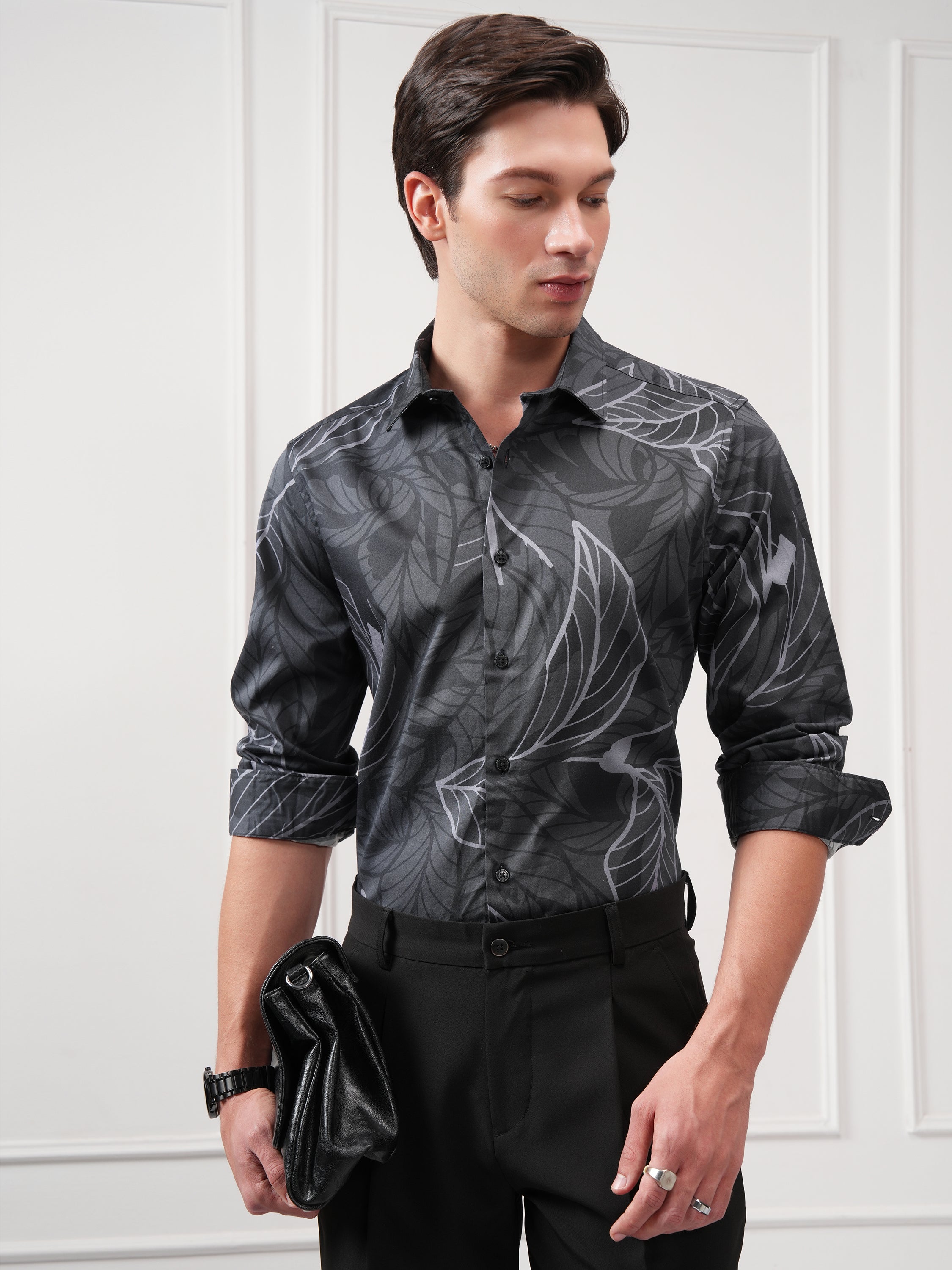 Highlander Men Grey Printed Slim Fit Casual Shirt - Grey - Image 1