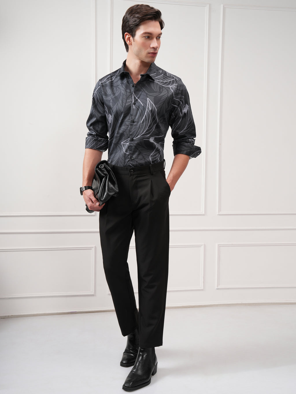 Highlander Men Grey Printed Slim Fit Casual Shirt - Grey - Image 2