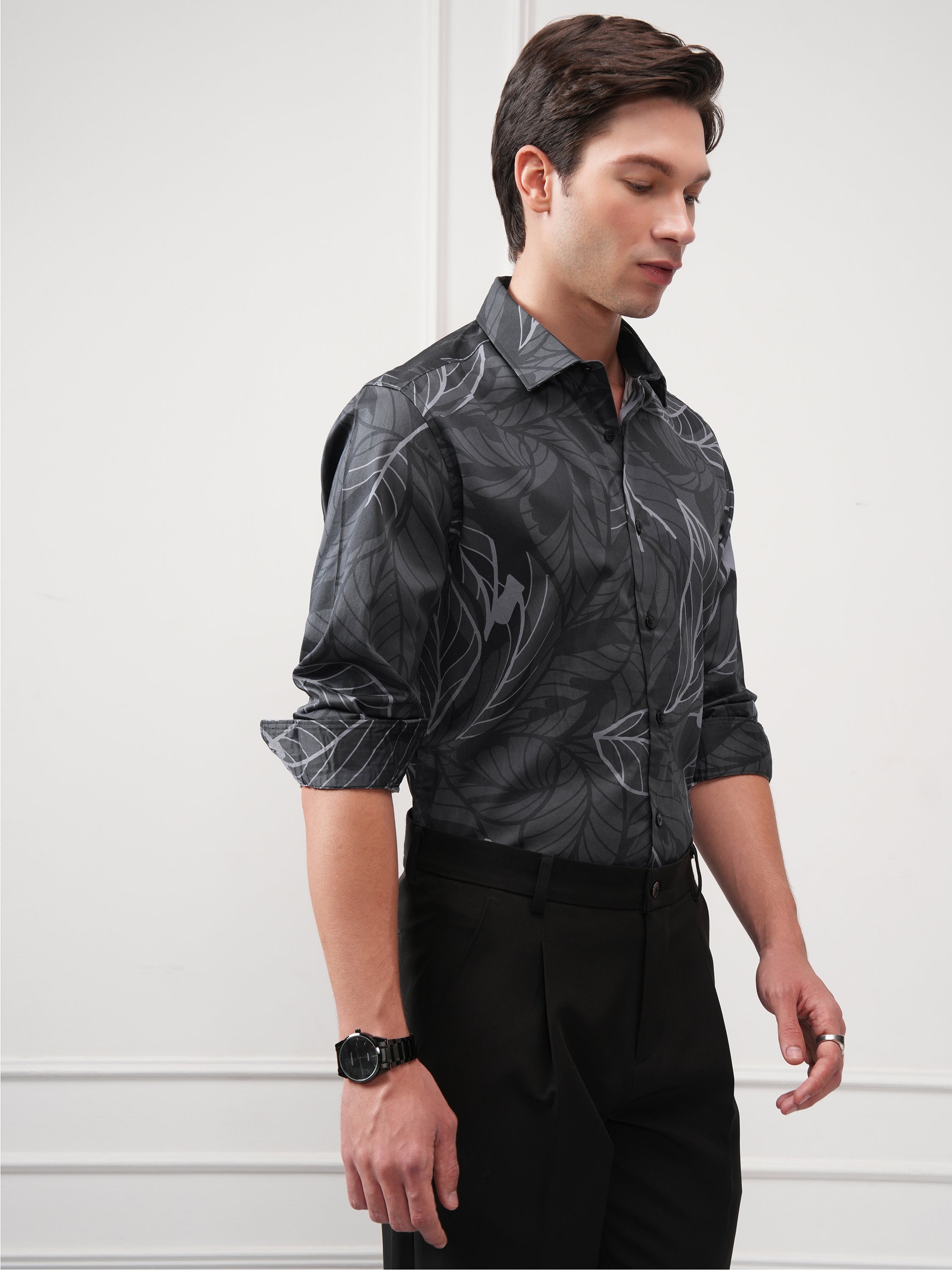 Highlander Men Grey Printed Slim Fit Casual Shirt - Grey - Image 6