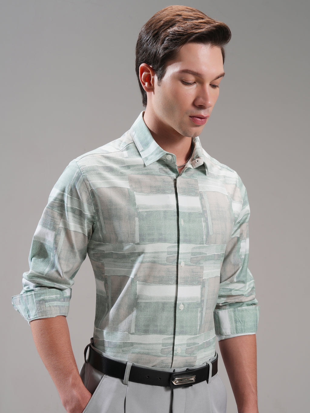 Highlander Men Green Printed Slim Fit Casual Shirt - Green - Image 6