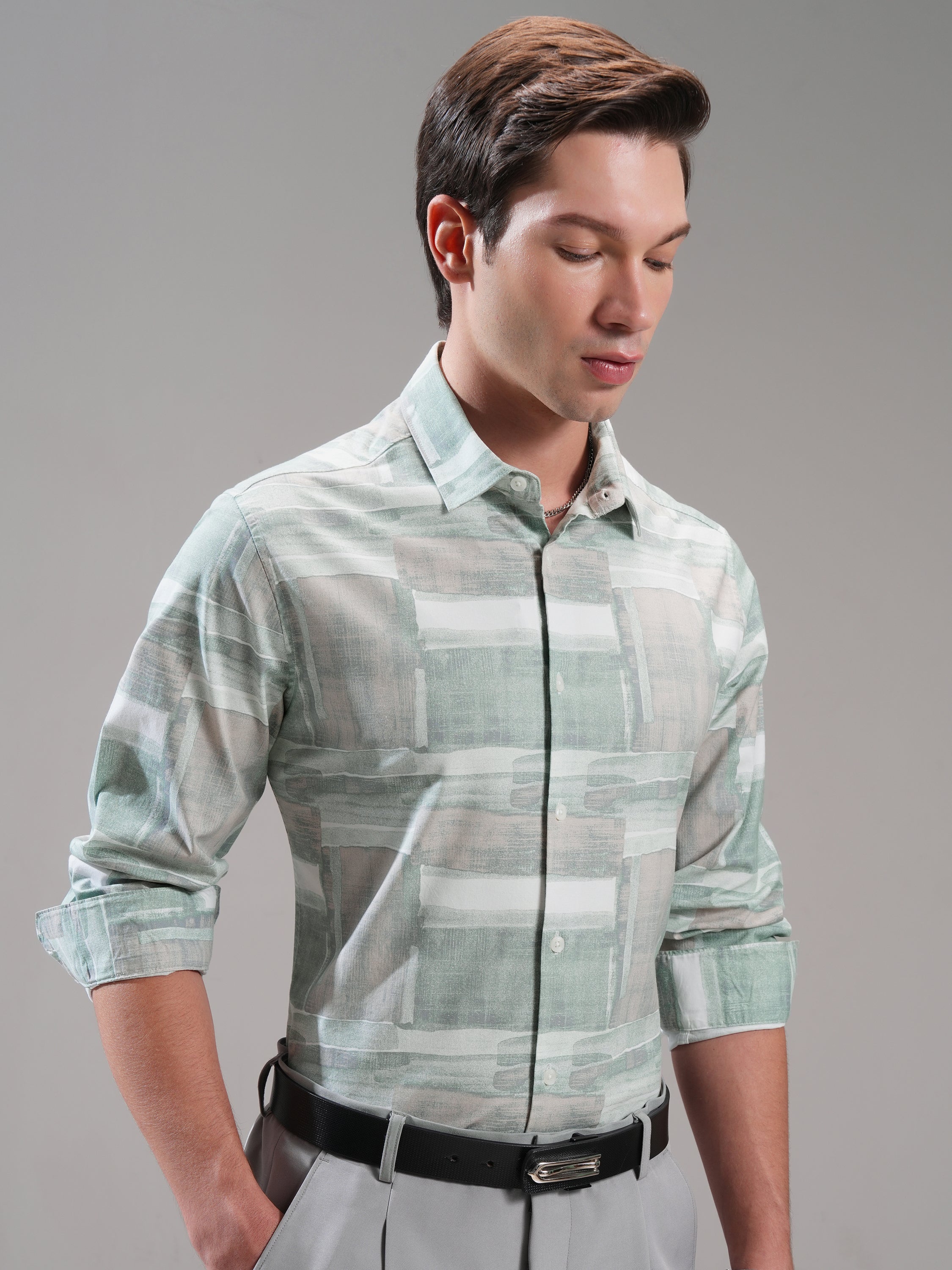 Highlander Men Green Printed Slim Fit Casual Shirt - Green - Image 6