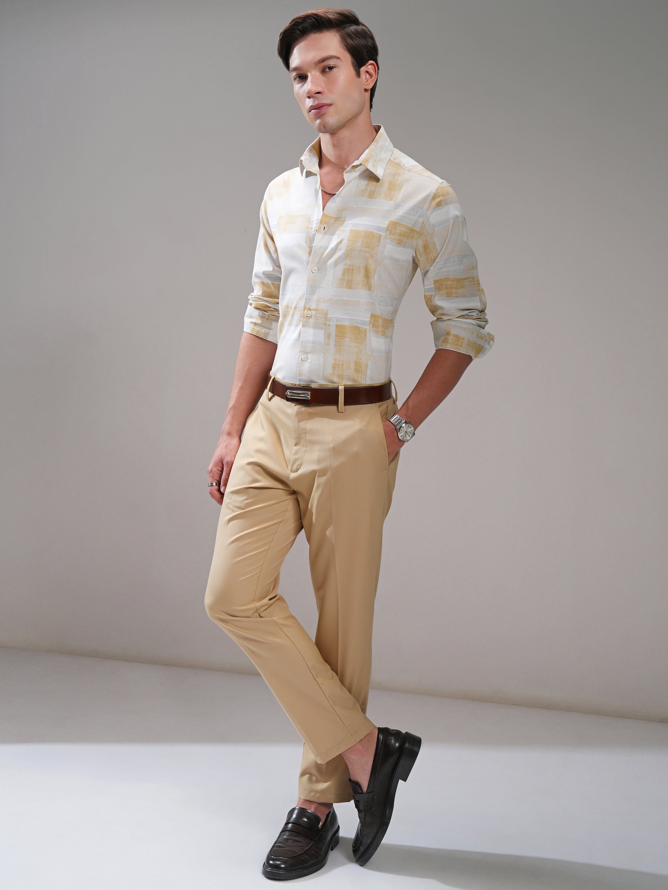 Highlander Men Beige Printed Slim Fit Casual Shirt - Beige - Image 2