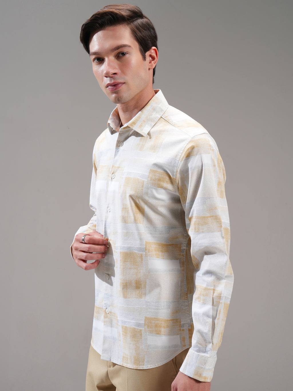 Highlander Men Beige Printed Slim Fit Casual Shirt - Beige - Image 4