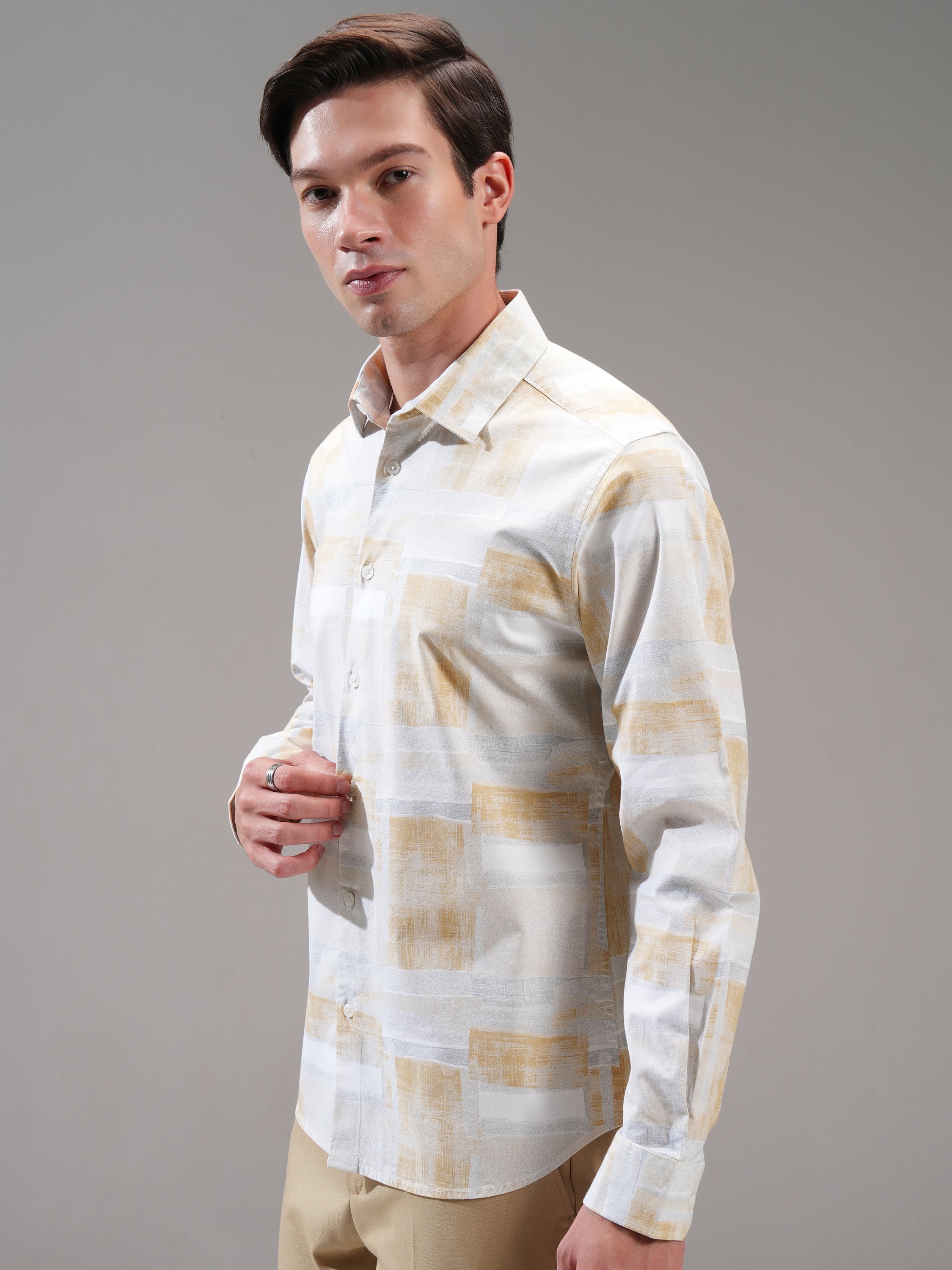 Highlander Men Beige Printed Slim Fit Casual Shirt - Beige - Image 4