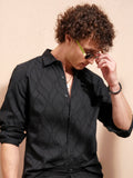 Highlander Men Black Self Design Slim Fit Casual Shirt - Black - Image 1