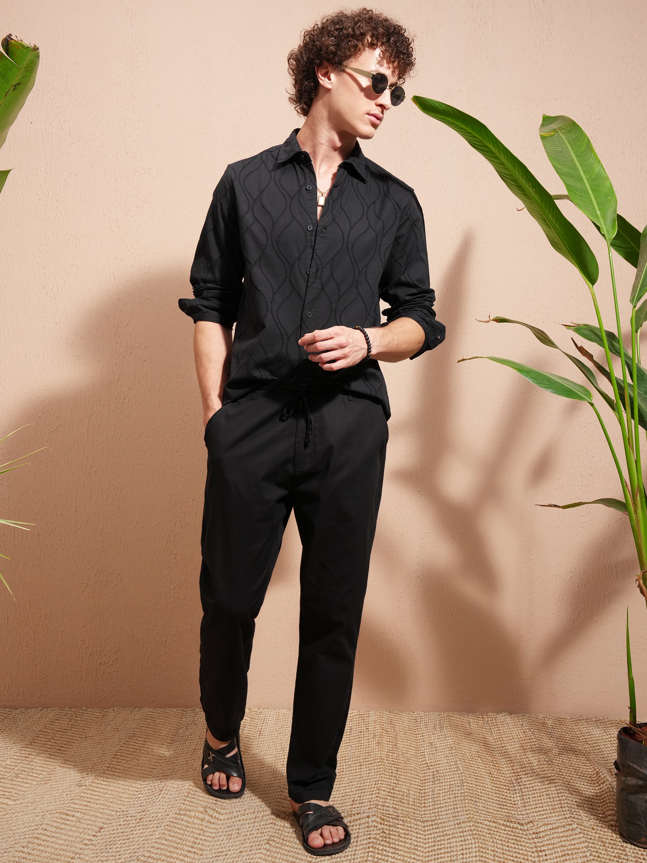 Highlander Men Black Self Design Slim Fit Casual Shirt - Black - Image 2