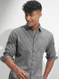 Highlander Men Grey Self Design Slim Fit Casual Shirt - Grey - Image 1