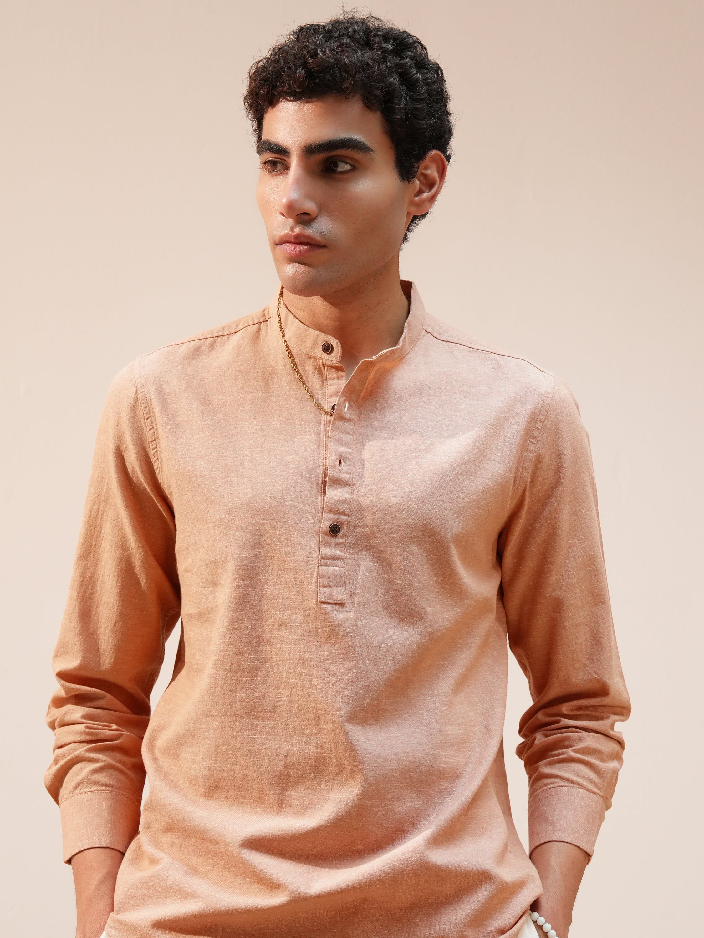 Highlander Men Peach Solid Relaxed Fit Casual Shirt - Peach - Image 1