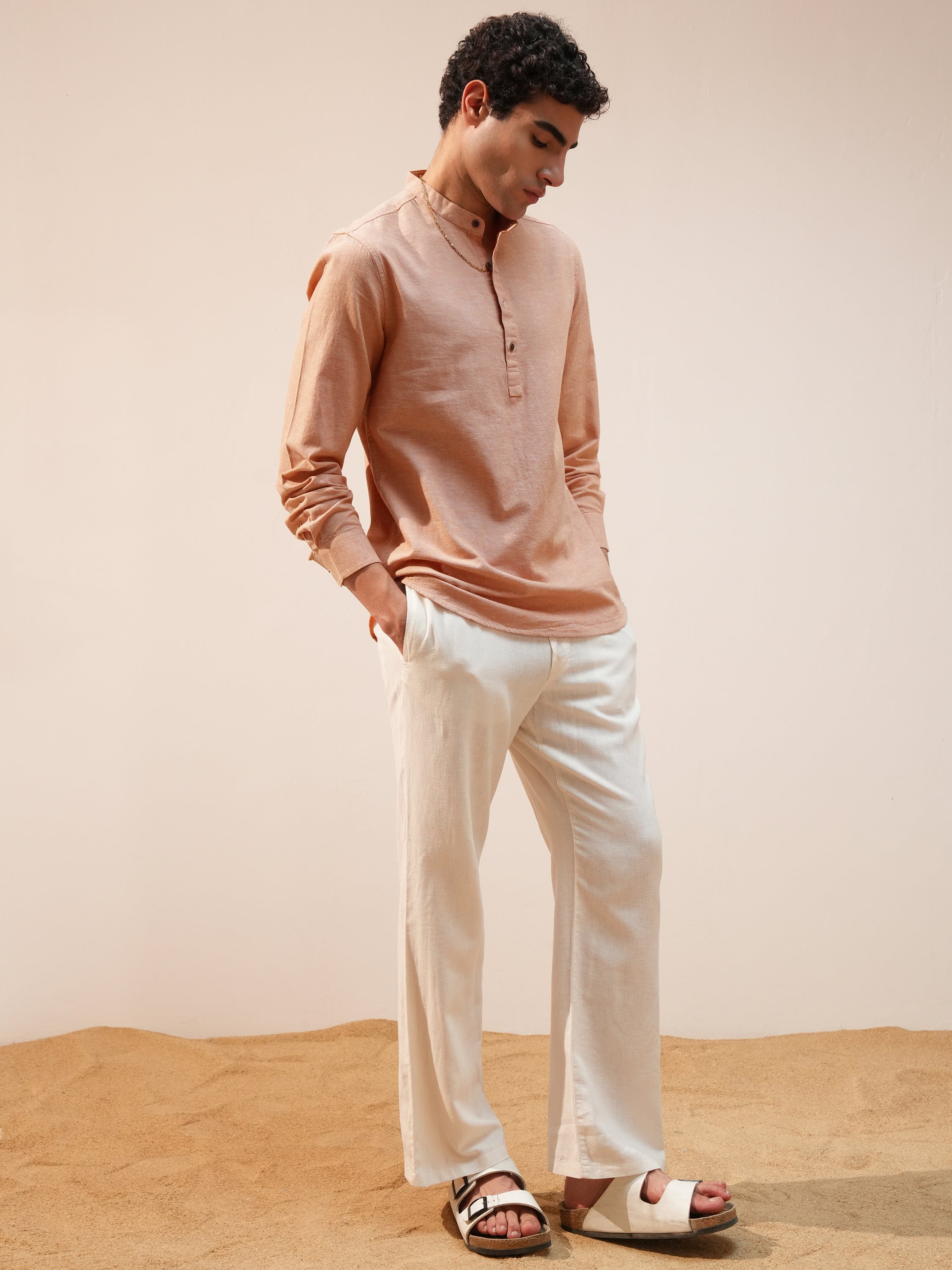 Highlander Men Peach Solid Relaxed Fit Casual Shirt - Peach - Image 2