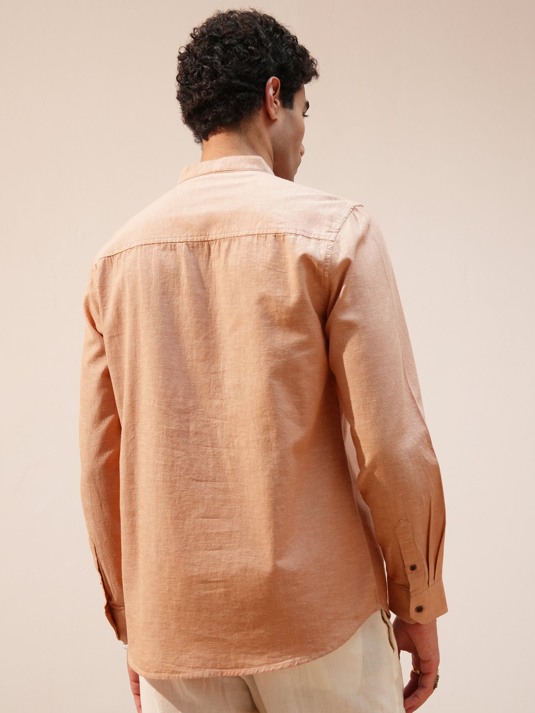 Highlander Men Peach Solid Relaxed Fit Casual Shirt - Peach - Image 3