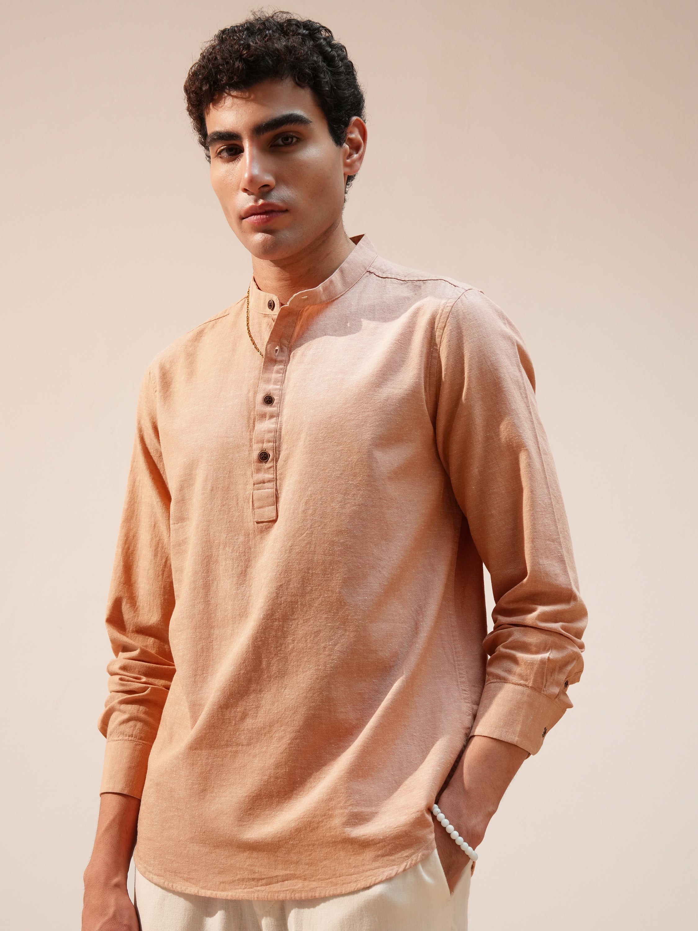 Highlander Men Peach Solid Relaxed Fit Casual Shirt - Peach - Image 4