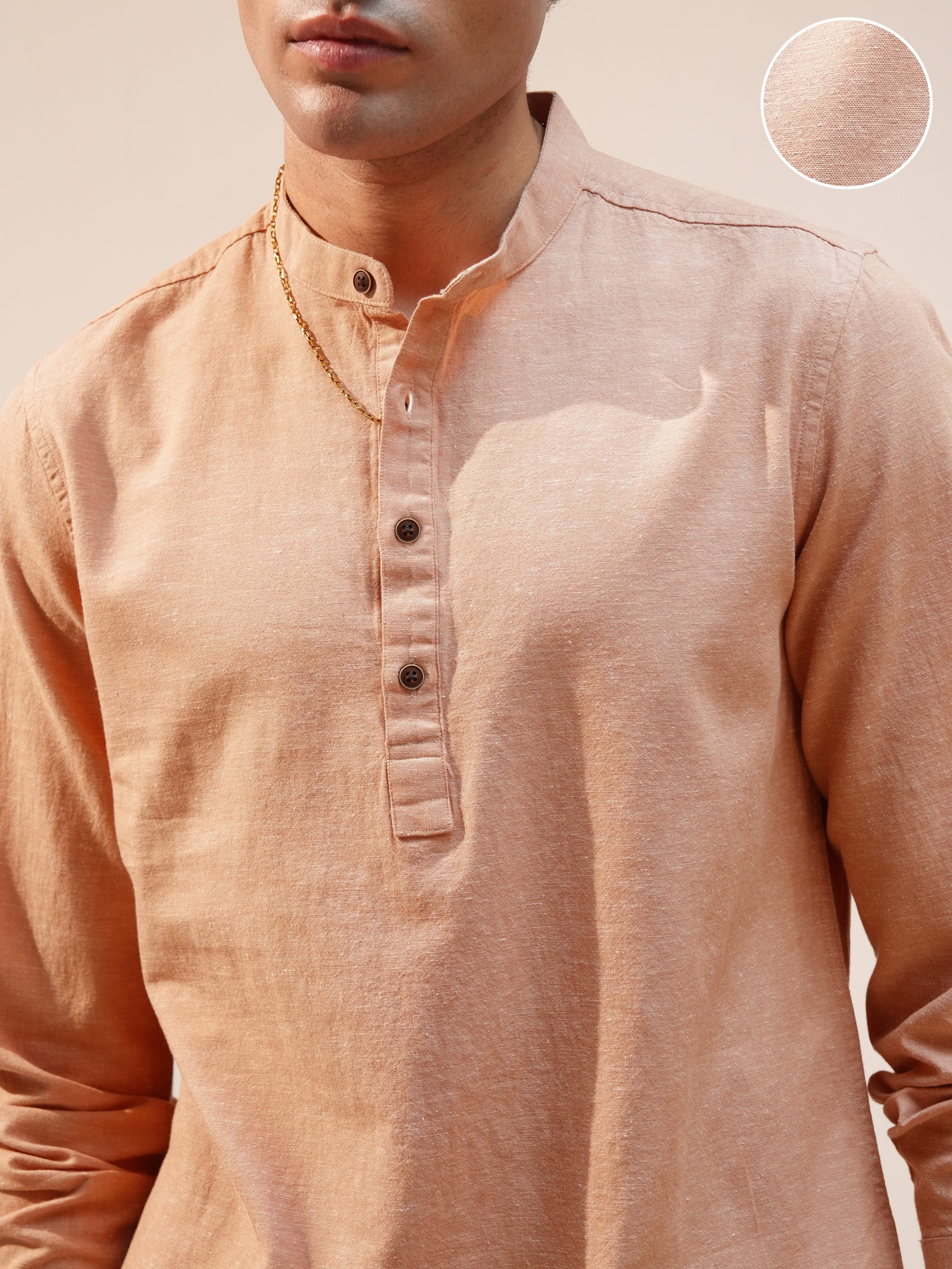Highlander Men Peach Solid Relaxed Fit Casual Shirt - Peach - Image 5