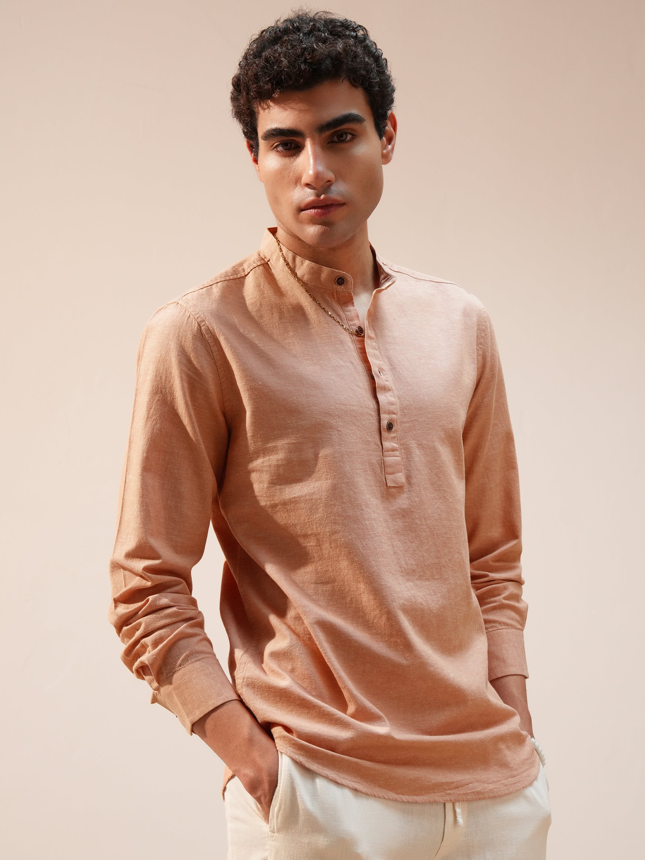 Highlander Men Peach Solid Relaxed Fit Casual Shirt - Peach - Image 6