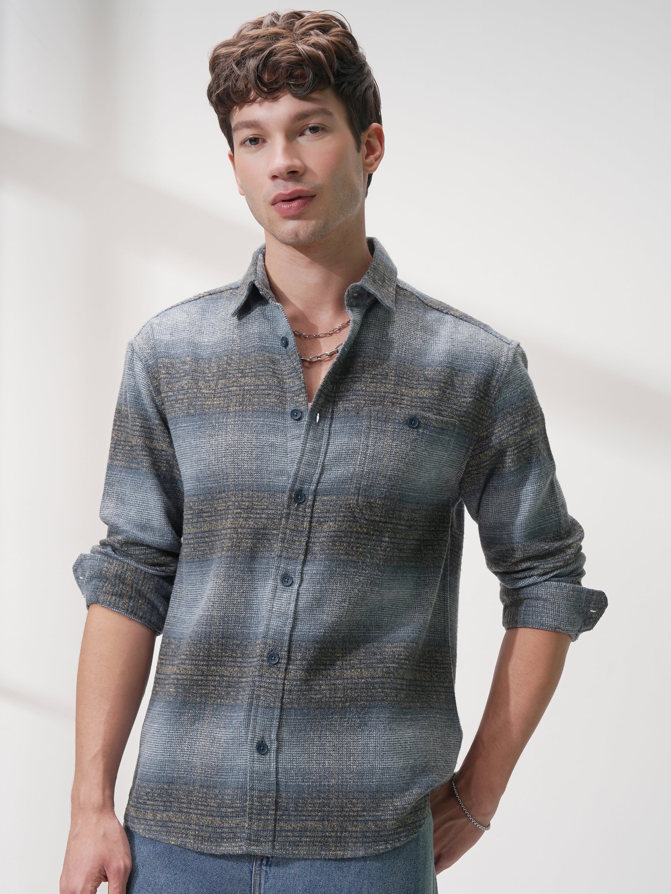 Highlander Men Blue Checked Relaxed Fit Casual Shirt - Blue - Image 4