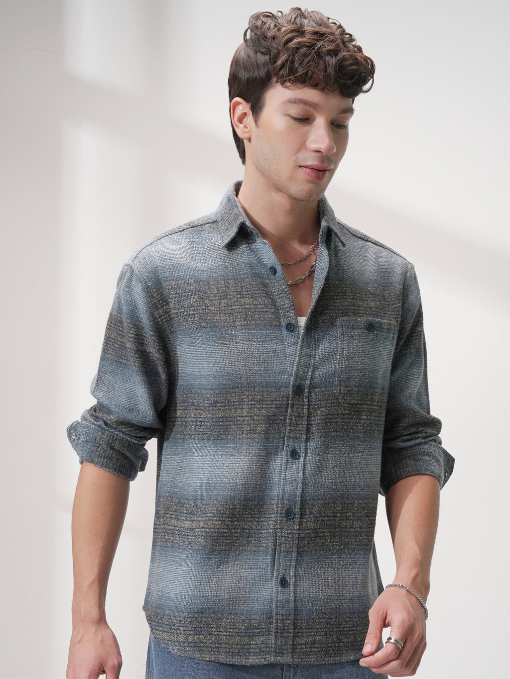 Highlander Men Blue Checked Relaxed Fit Casual Shirt - Blue - Image 6