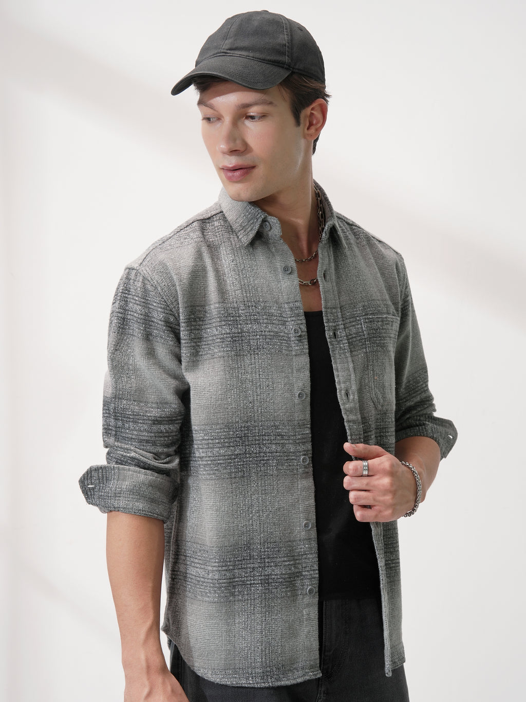 Highlander Men Grey Checked Relaxed Fit Casual Shirt - Grey - Image 6