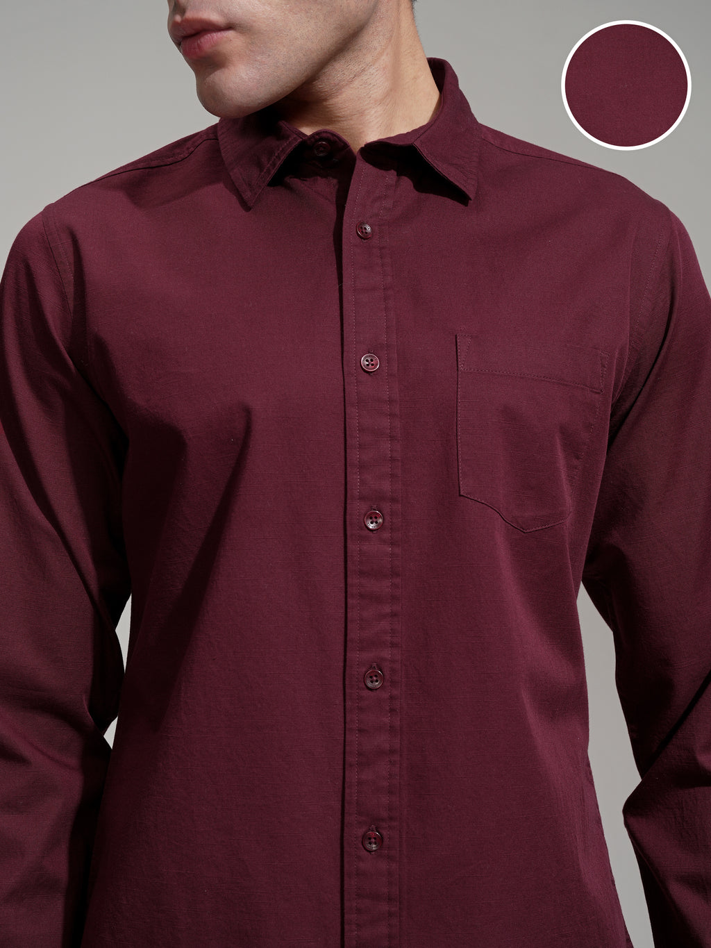 Highlander Men Maroon Solid Slim Fit Casual Shirt - Maroon - Image 5